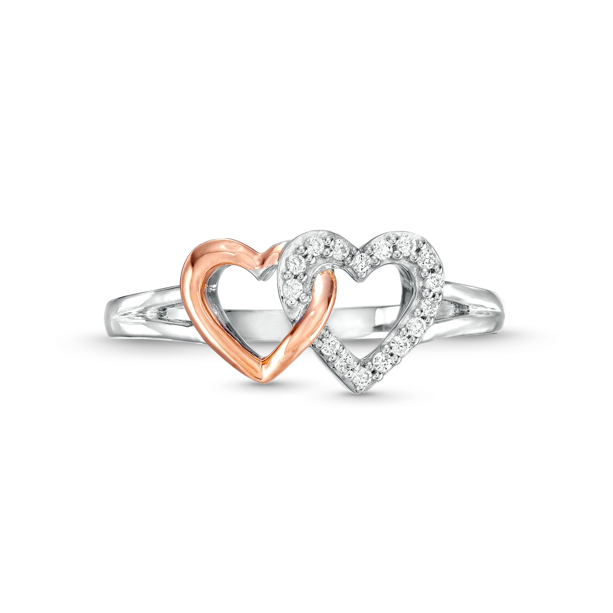 1/10 CT. T.W. Diamond Interlocking Side-by-Side Hearts Ring in