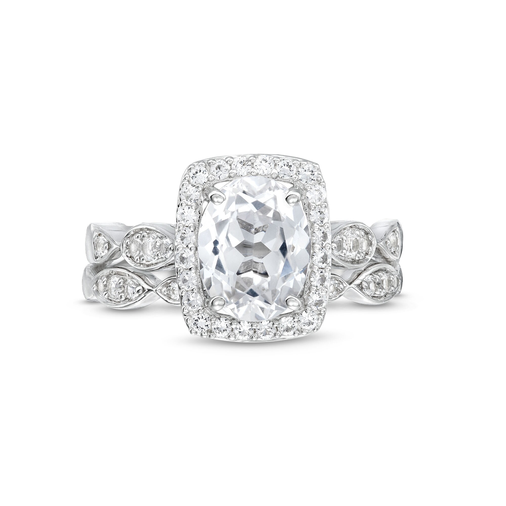 Oval White Lab-Created Sapphire Cushion Frame Bridal Set in Oval White Lab-Created Sapphire Cushion Frame Bridal Set in