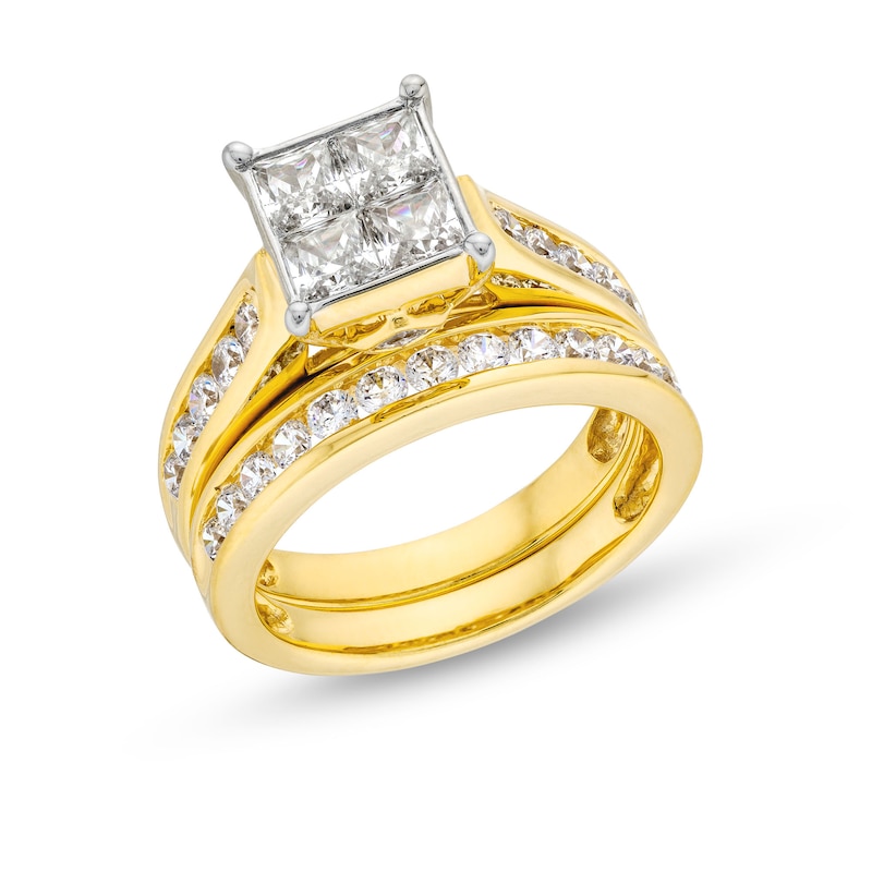 Quad Princess-Cut Diamond Bridal Set in 14K Gold