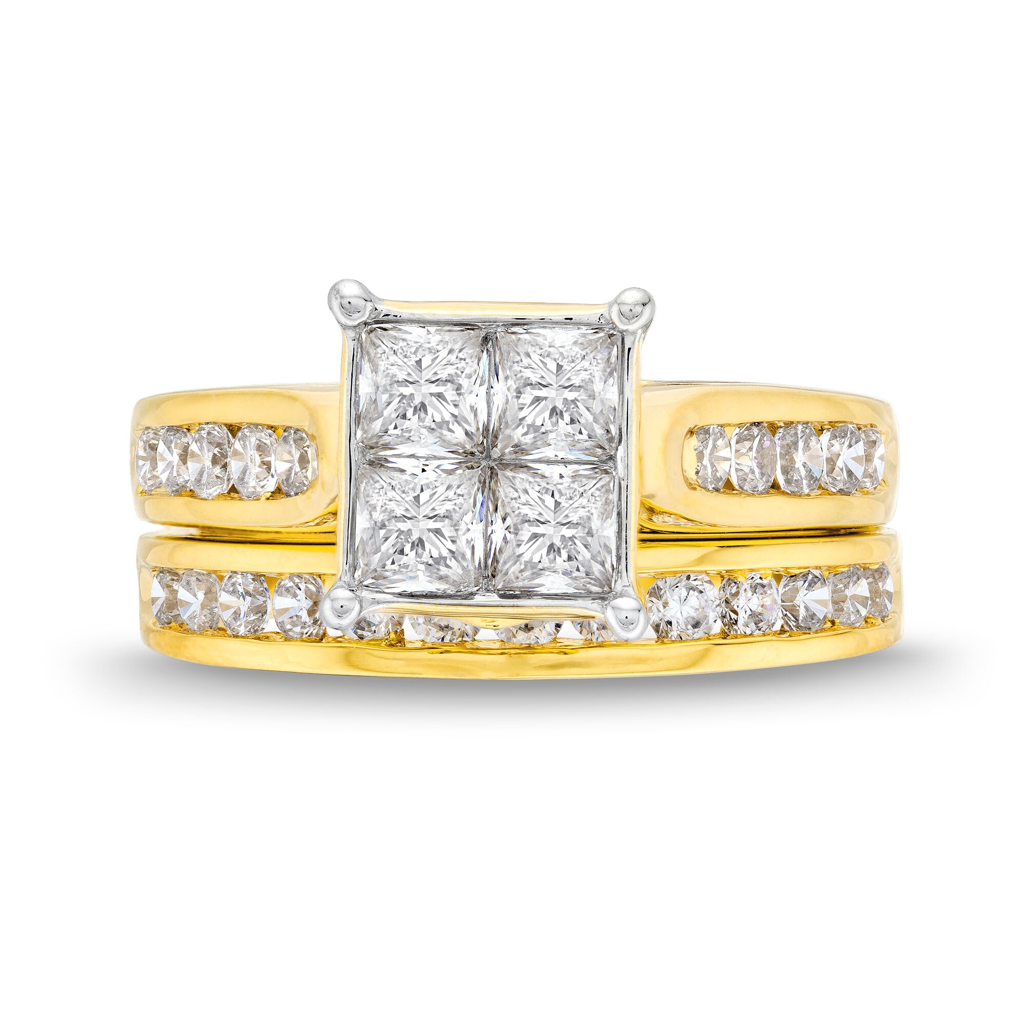14Ｋカネトリング 2 CT. T.W. Quad Princess-Cut Diamond Bridal Set in 14K Gold