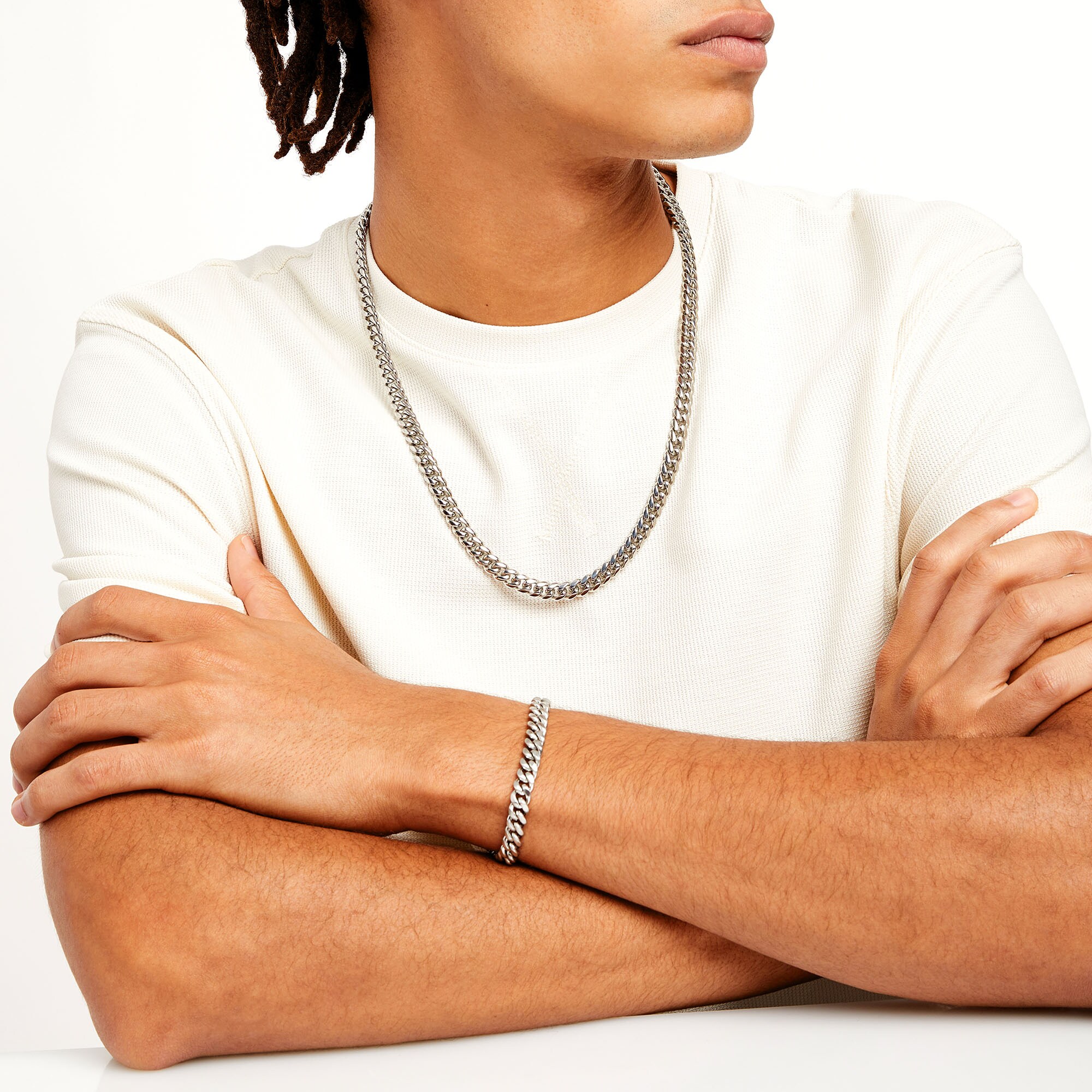 Polished and Satin 3.5mm Reversible Curb Chain Bracelet and