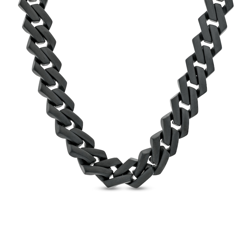 Men's Black Diamond Squared Link Chain Necklace in