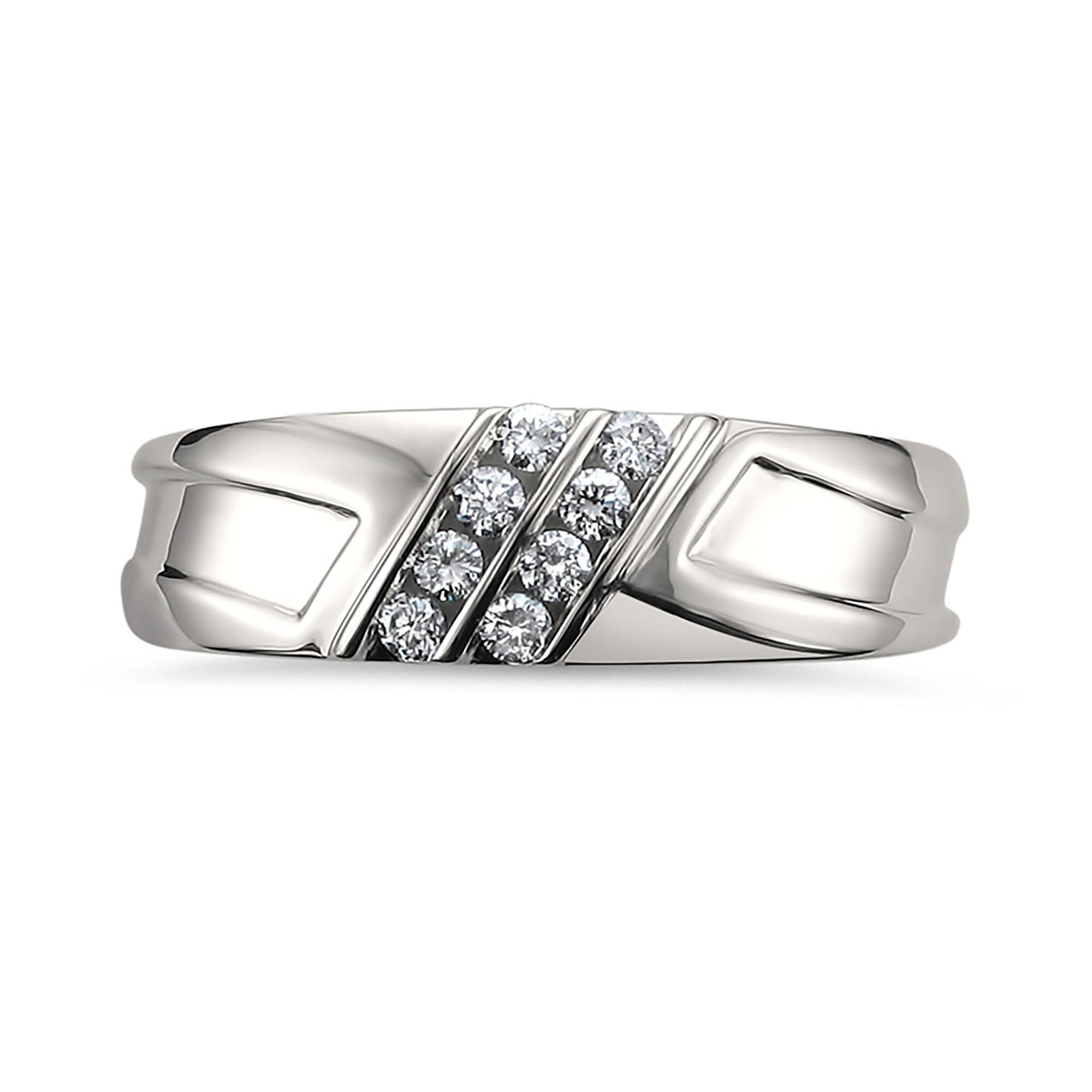 ホワイトダイヤモンド　26-43 1/4 CT. T.W. Diamond Textured Band in 14K White Gold | Zales