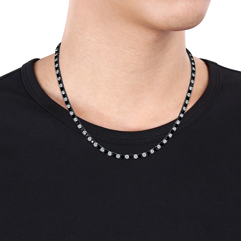 Men's Alternating Black and White Lab-Created Sapphire Tennis
