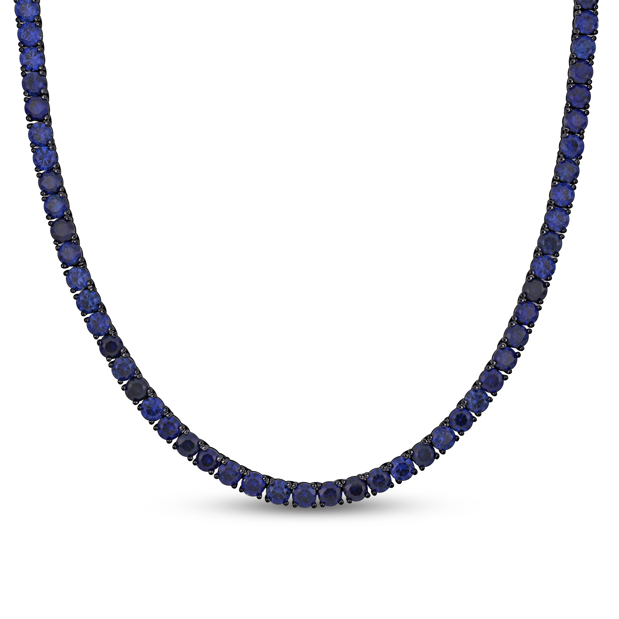 Men's Blue Lab-Created Sapphire Tennis Necklace in Sterling Silver
