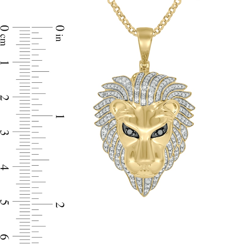 Men's Black and White Diamond Lion's Head Pendant in Sterling  Silver with 14K Gold Plate
