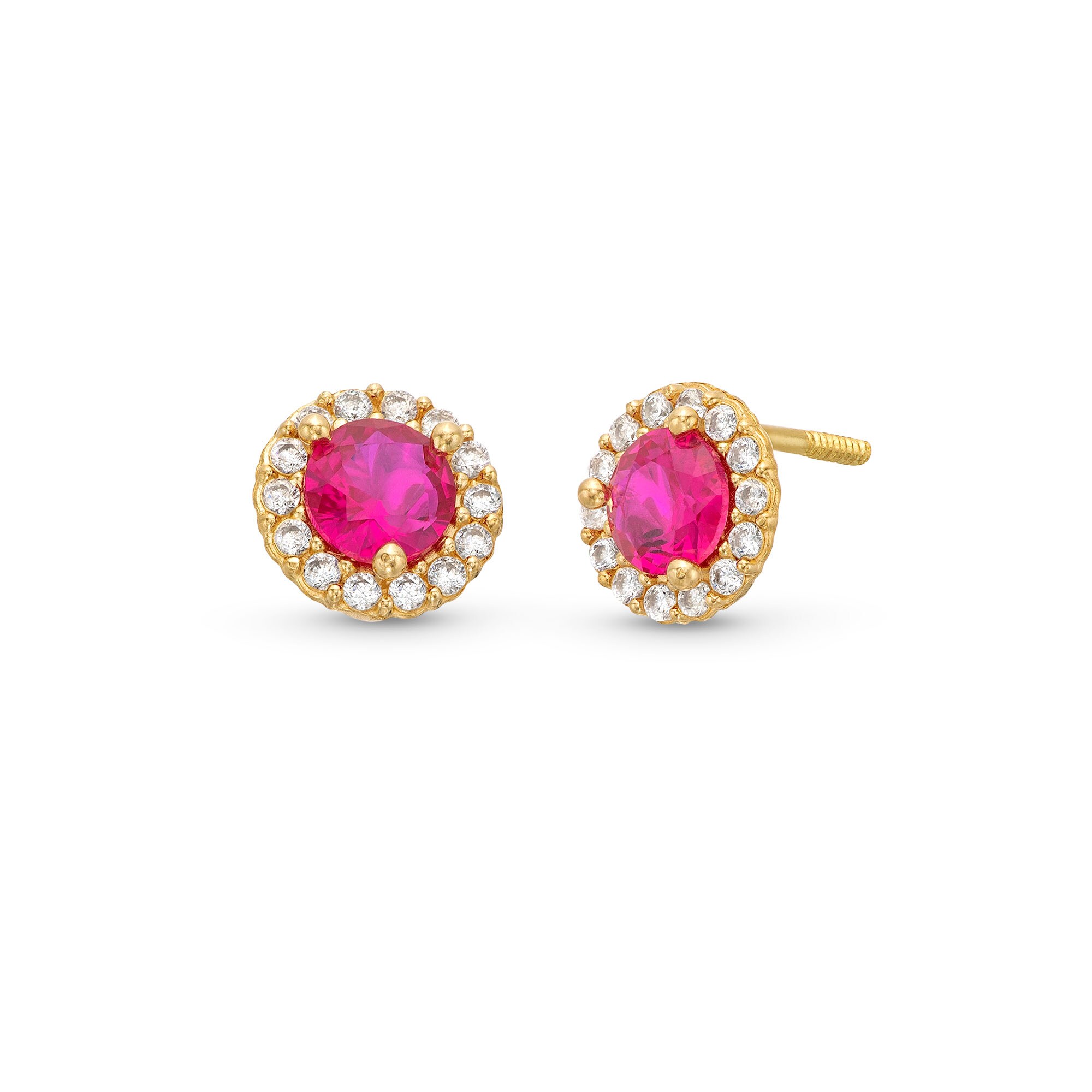 Child's 4.0mm Lab-Created Ruby and Cubic Zirconia Frame Stud