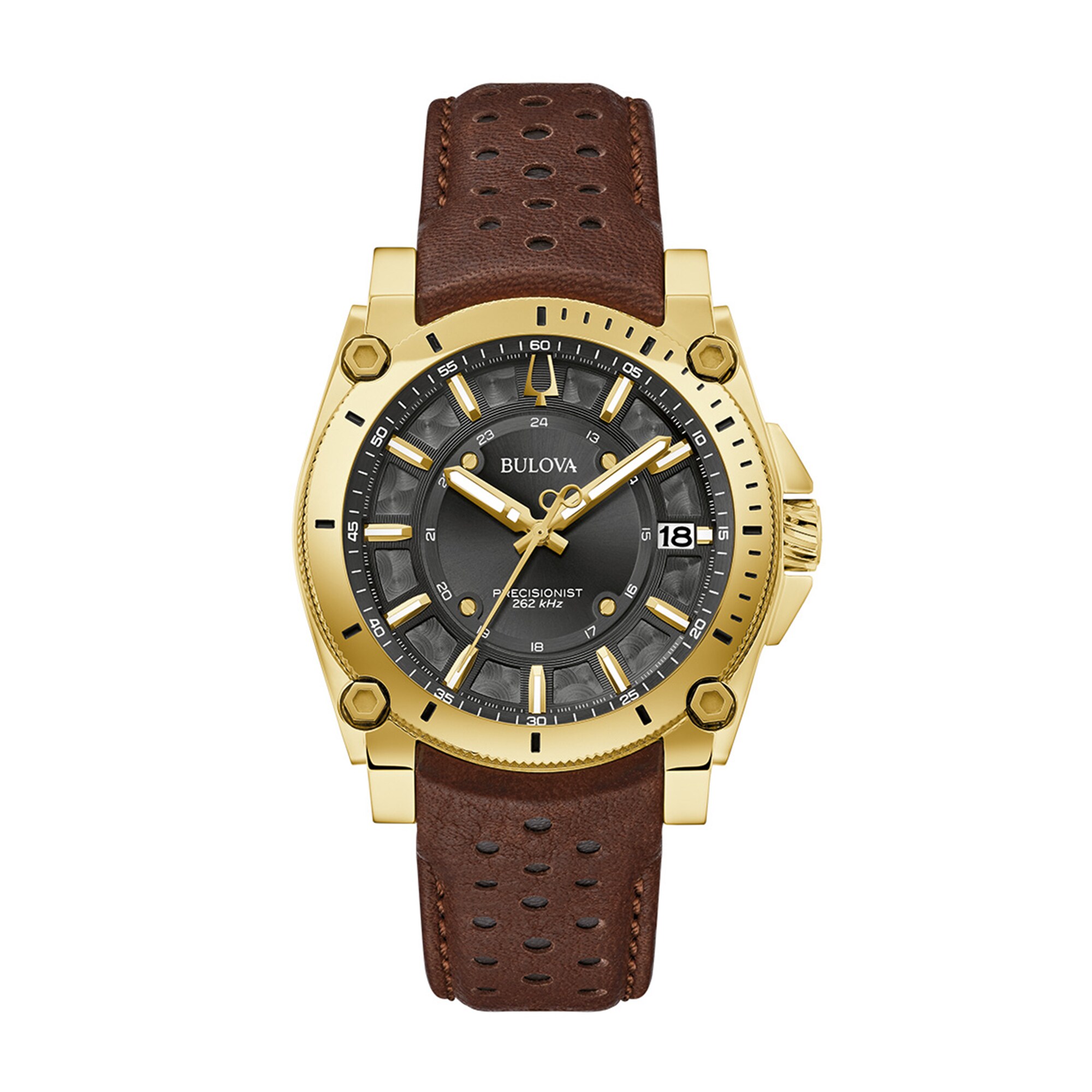 Men's Bulova Icon Gold-Tone Brown Racing Strap Watch with Black