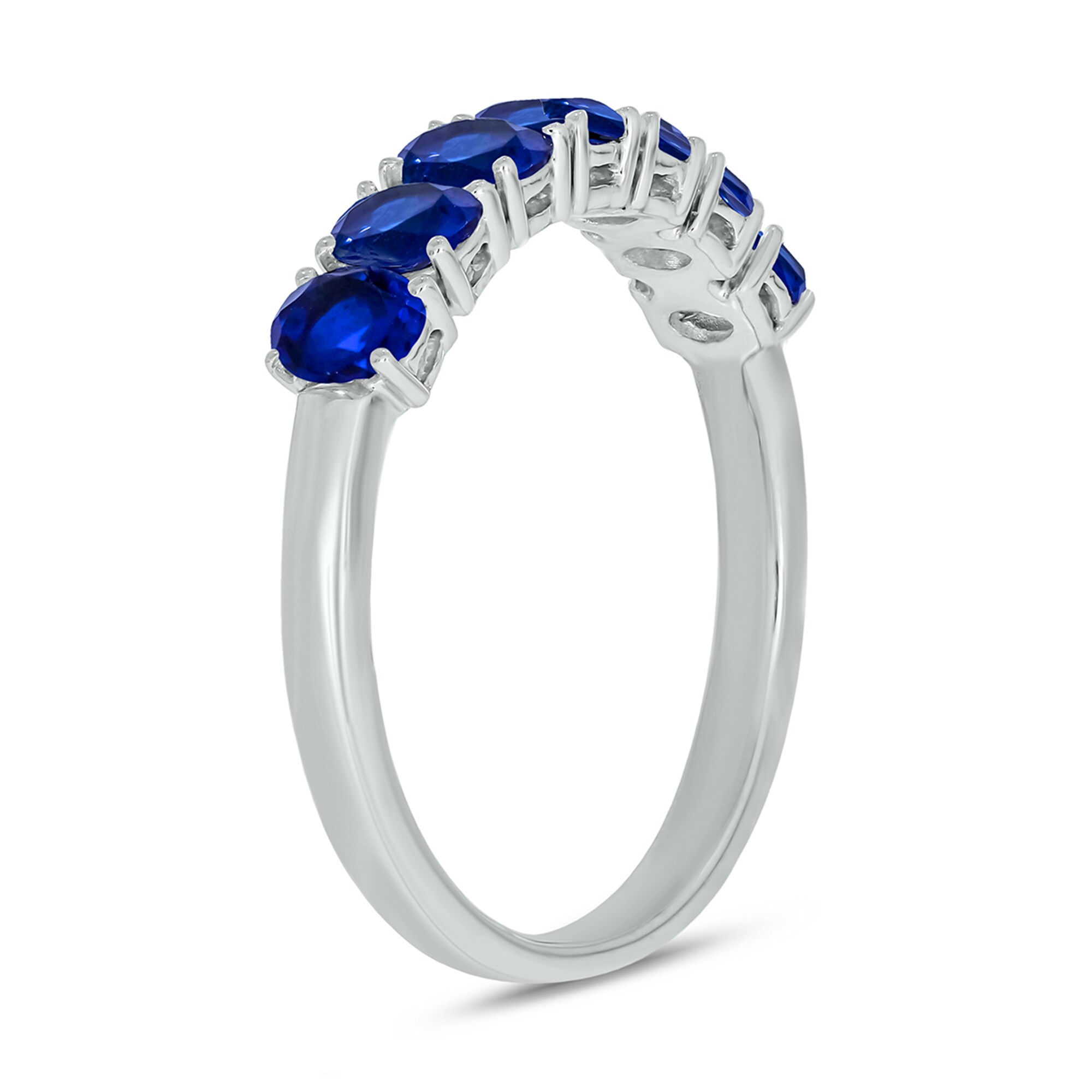 Oval Blue Lab-Created Sapphire Seven Stone Band in 10K White Gold