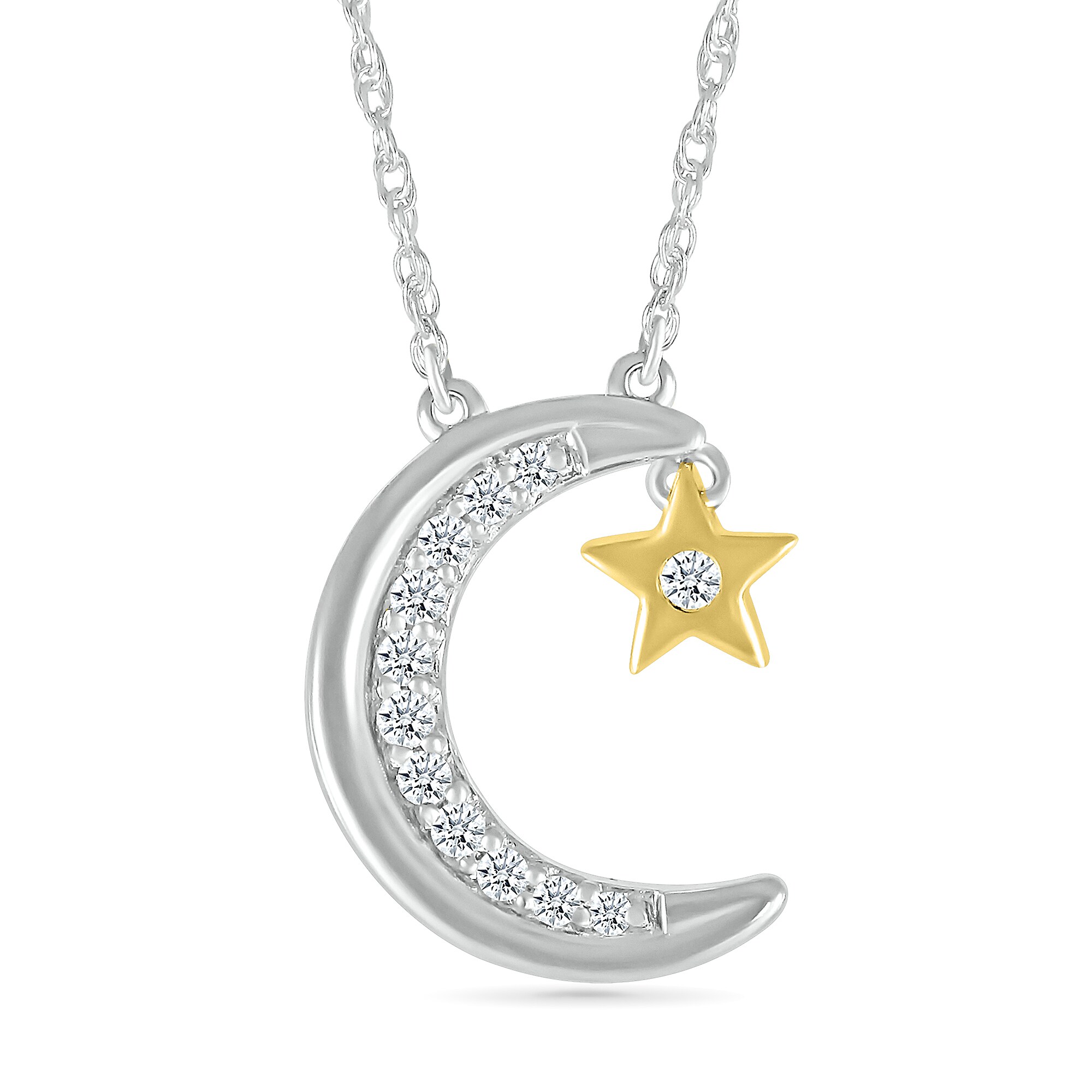 0.04 CT. T.W. Diamond Crescent Moon with Star Dangle Necklace in