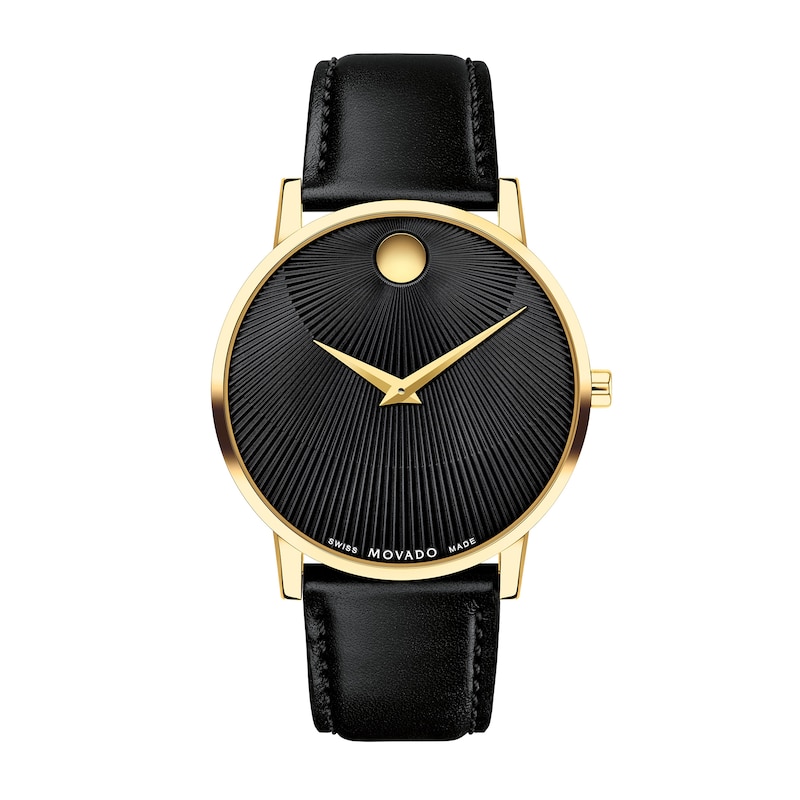 Men's Movado Museum® Classic Gold-Tone PVD Black Strap Watch with