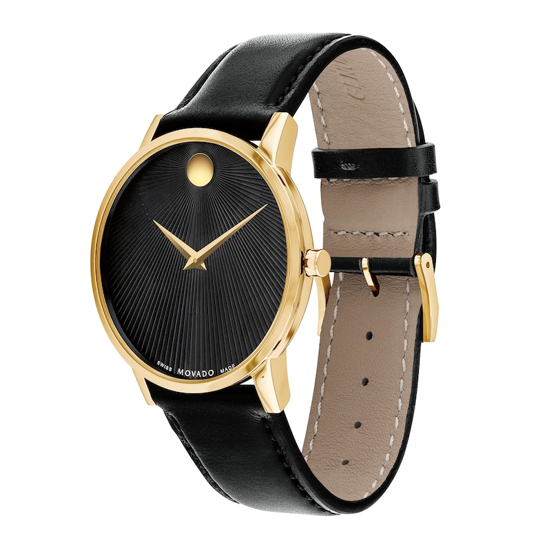 Men's Movado Museum® Classic Gold-Tone PVD Black Strap Watch with