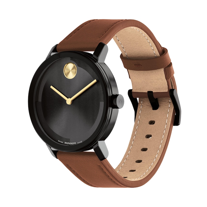 Men's Movado Bold® Evolution Black IP Brown Strap Watch with