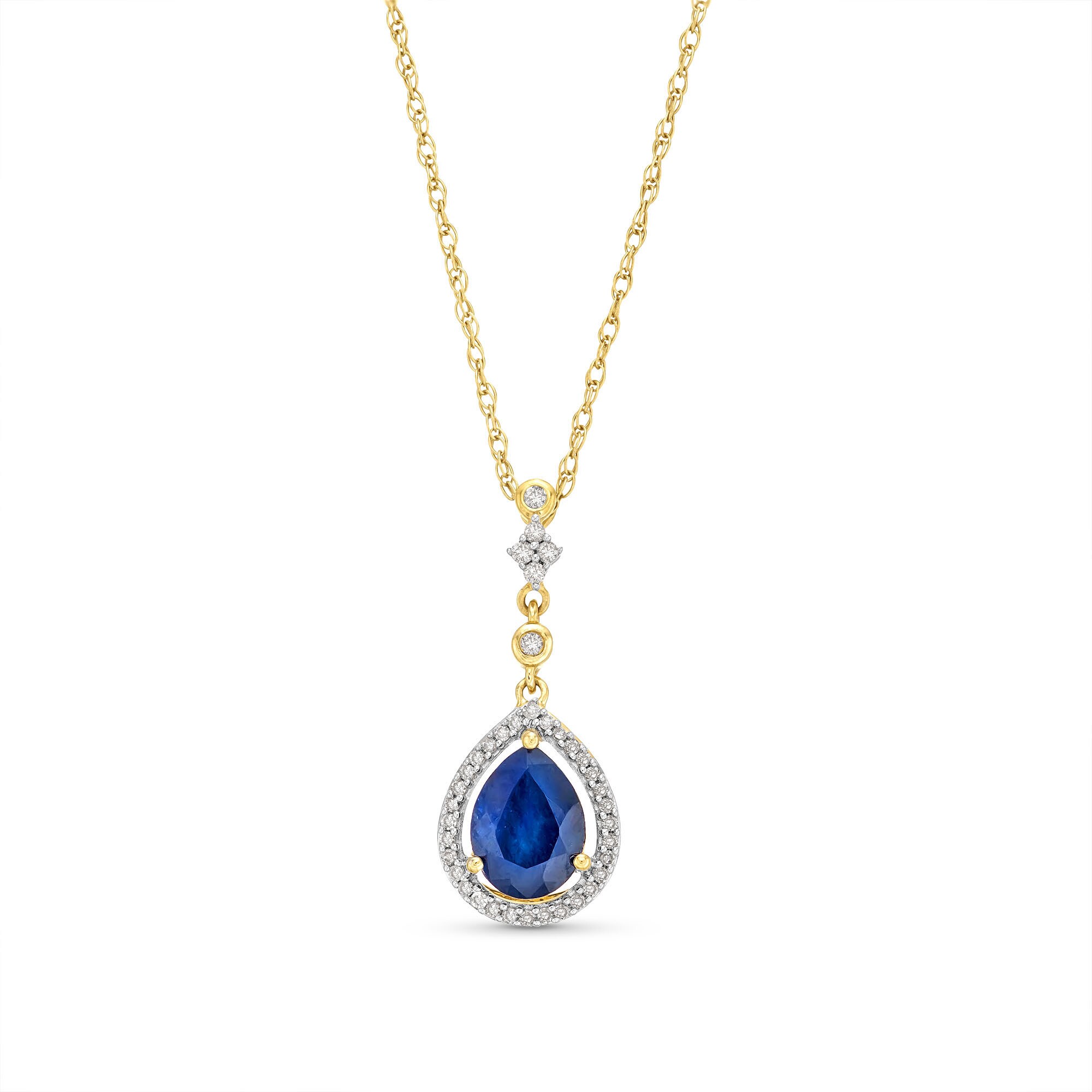 Pear-Shaped Blue Sapphire and 1/8 CT. T.W. Diamond Dangle Pendant