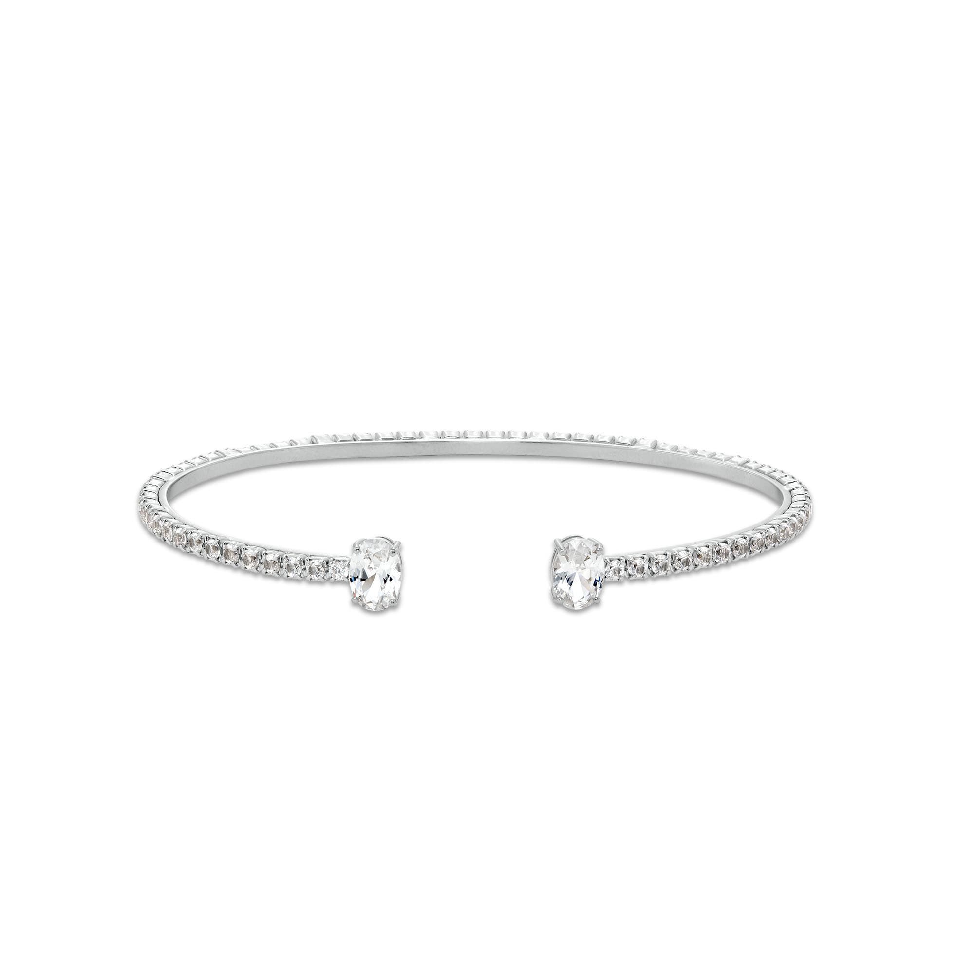 Oval White Lab-Created Sapphire Open Bangle in Sterling Silver