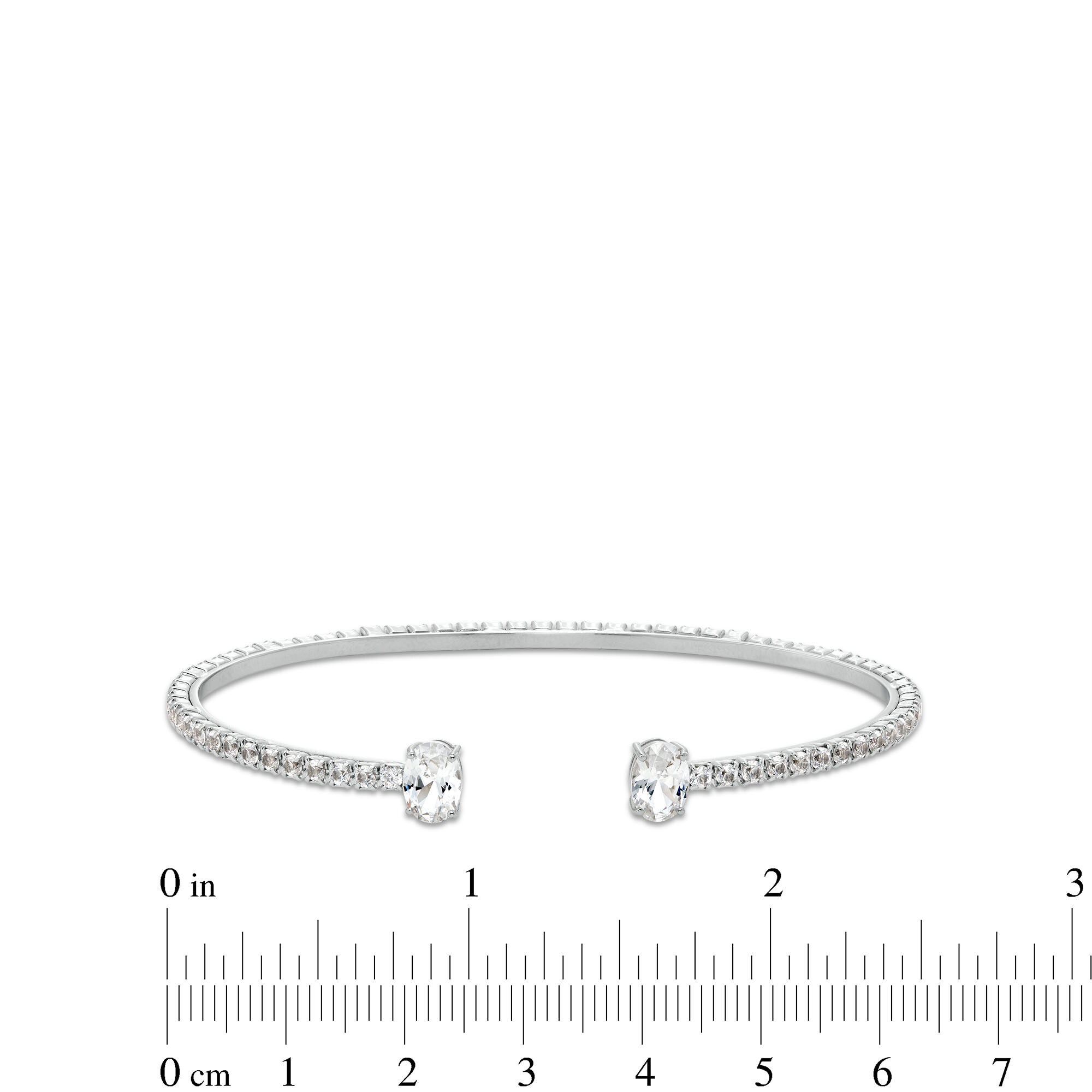 Oval White Lab-Created Sapphire Open Bangle in Sterling Silver