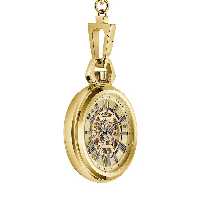 Men's Bulova Sutton Gold-Tone Pocket Watch with Skeleton Dial