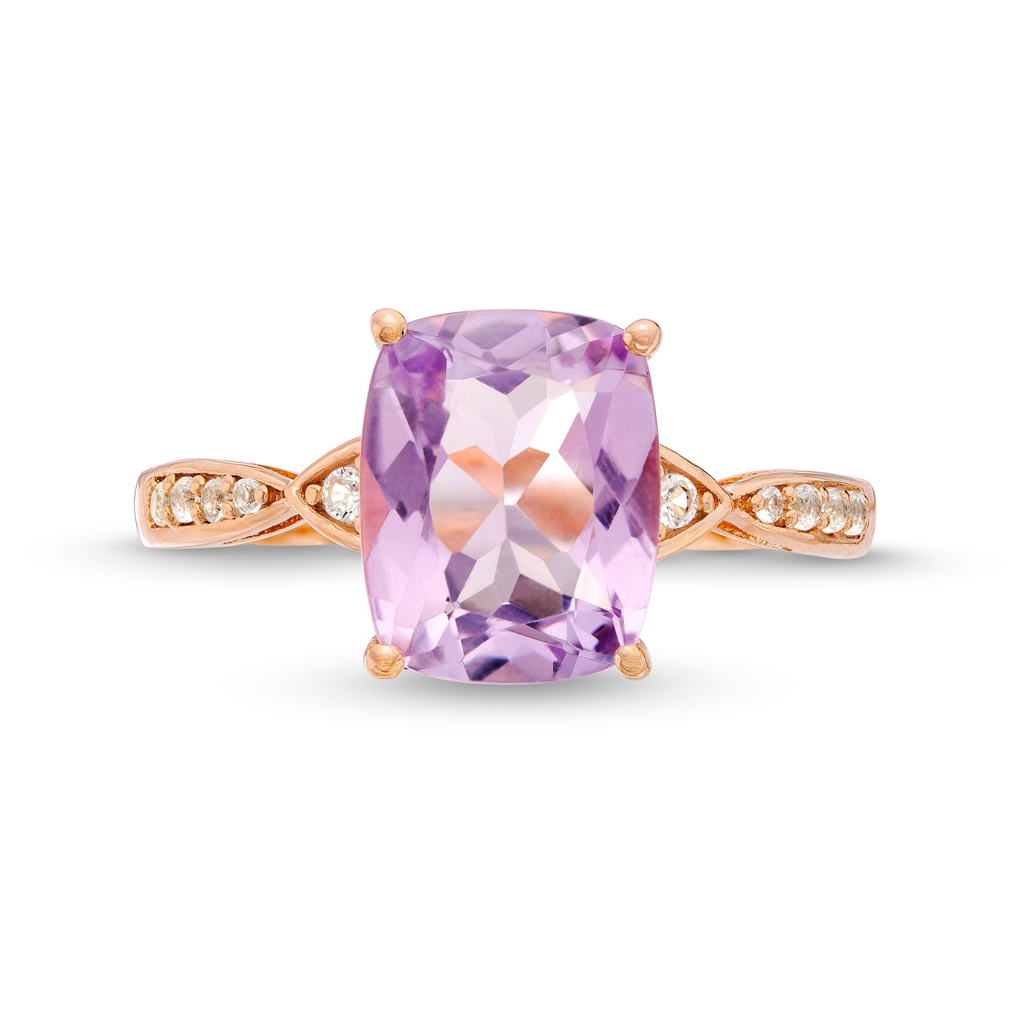 Cushion-Cut Amethyst and White Lab-Created Sapphire Cocktail Ring