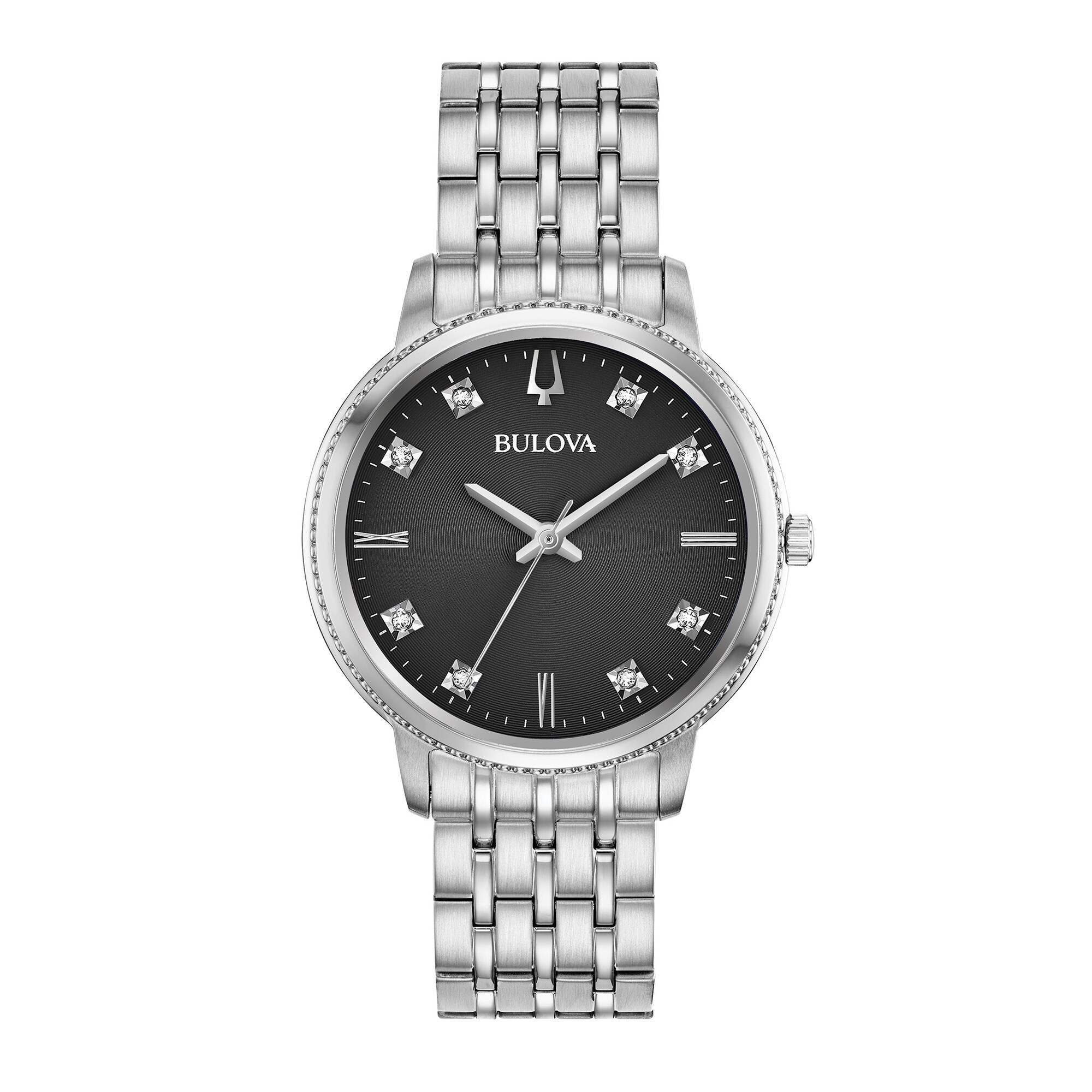 Ladies' Bulova Diamond Accent Watch with Black Dial (Model: 96P205