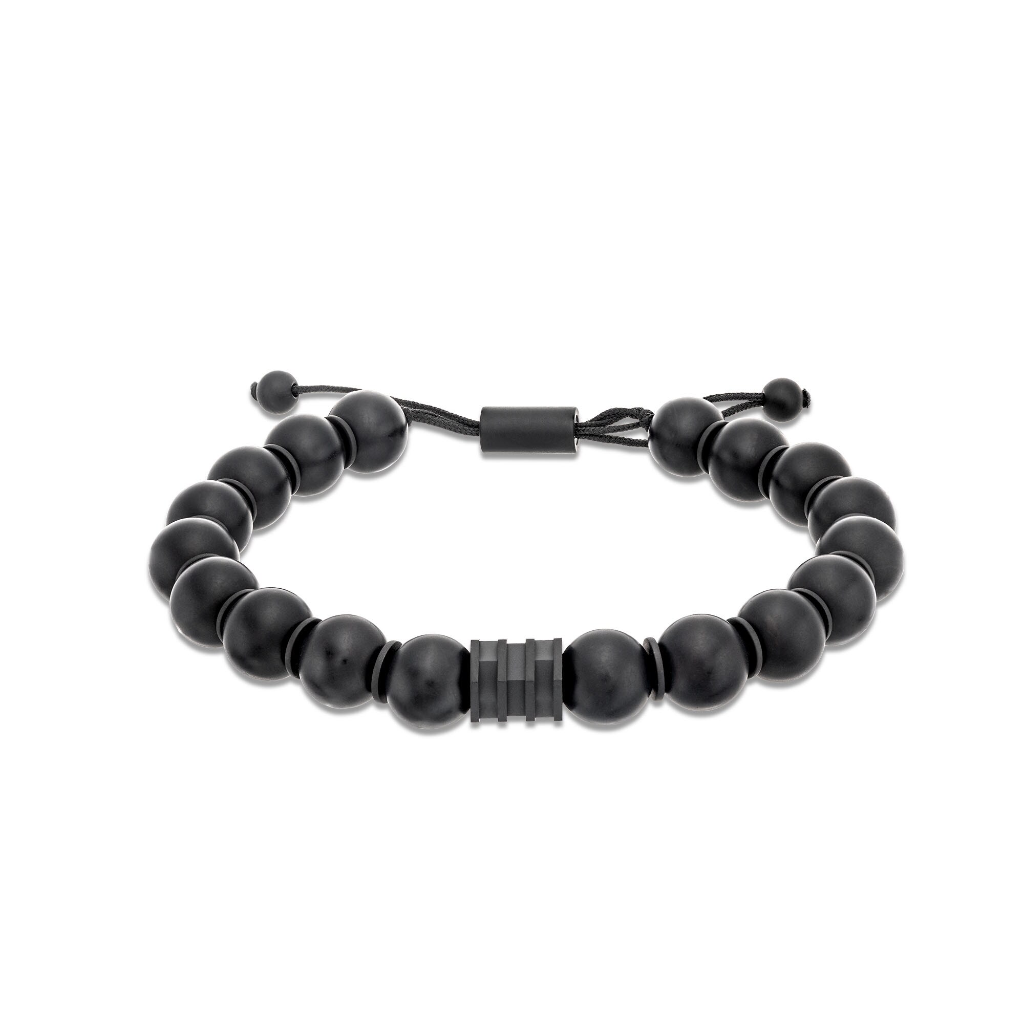 Onyx Bead Adjustable Bracelet with Black Ion-Plated Stainless