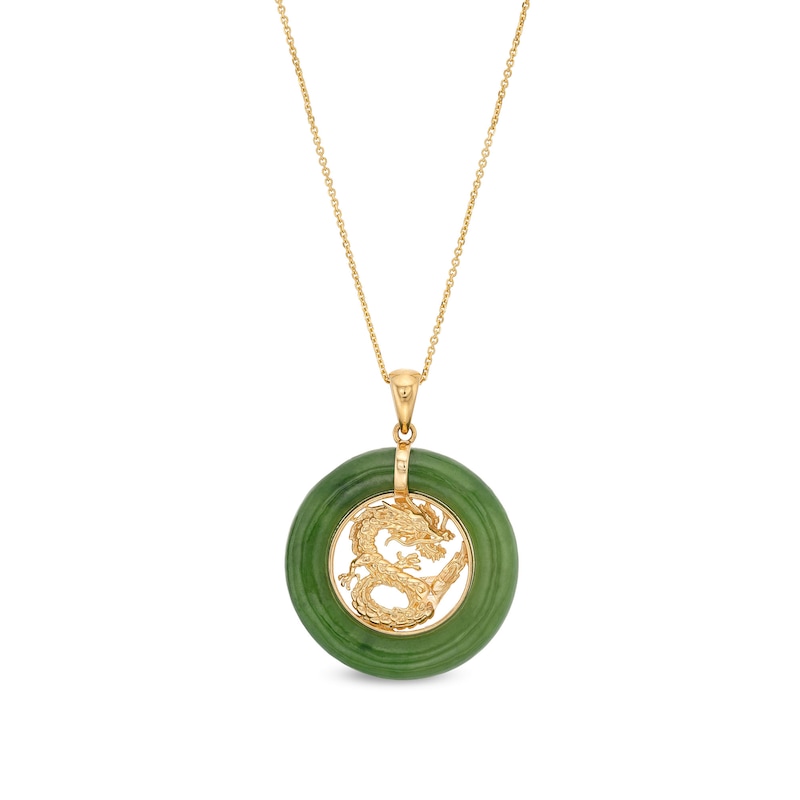 Jade Dragon Open Circle Frame Pendant in 14K Gold Peoples Jewellers
