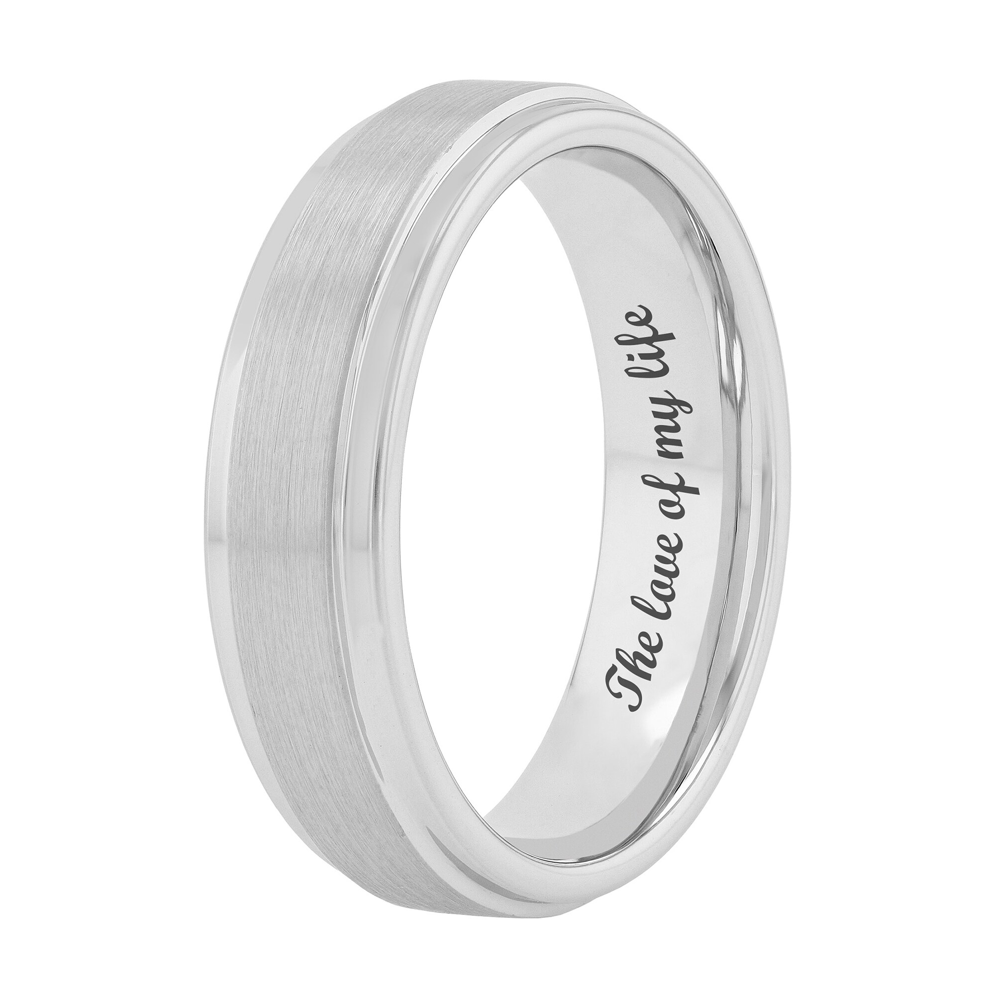 6.0mm Engravable Stepped Wedding Band in White Tungsten (1 Line