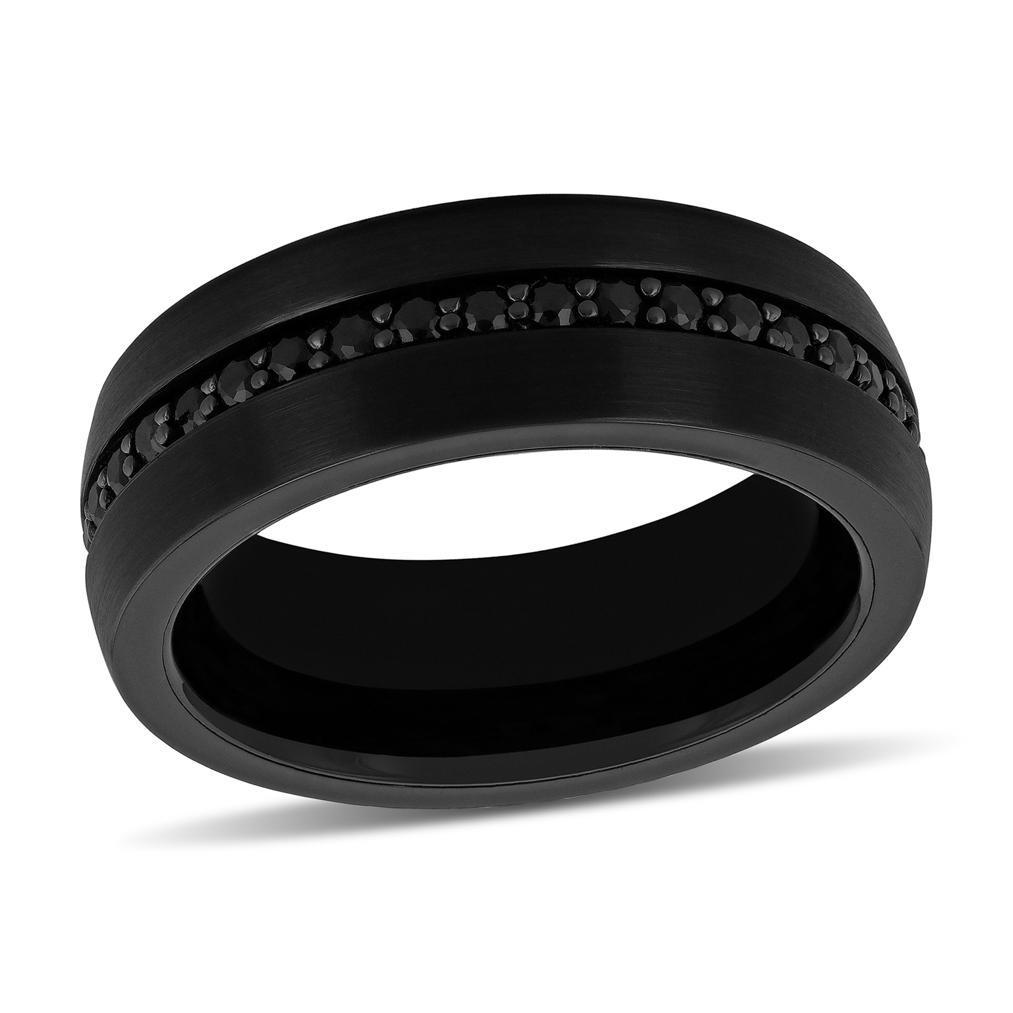 8.0mm Black Sapphire Wedding Band in Black Ion-Plated Tungsten