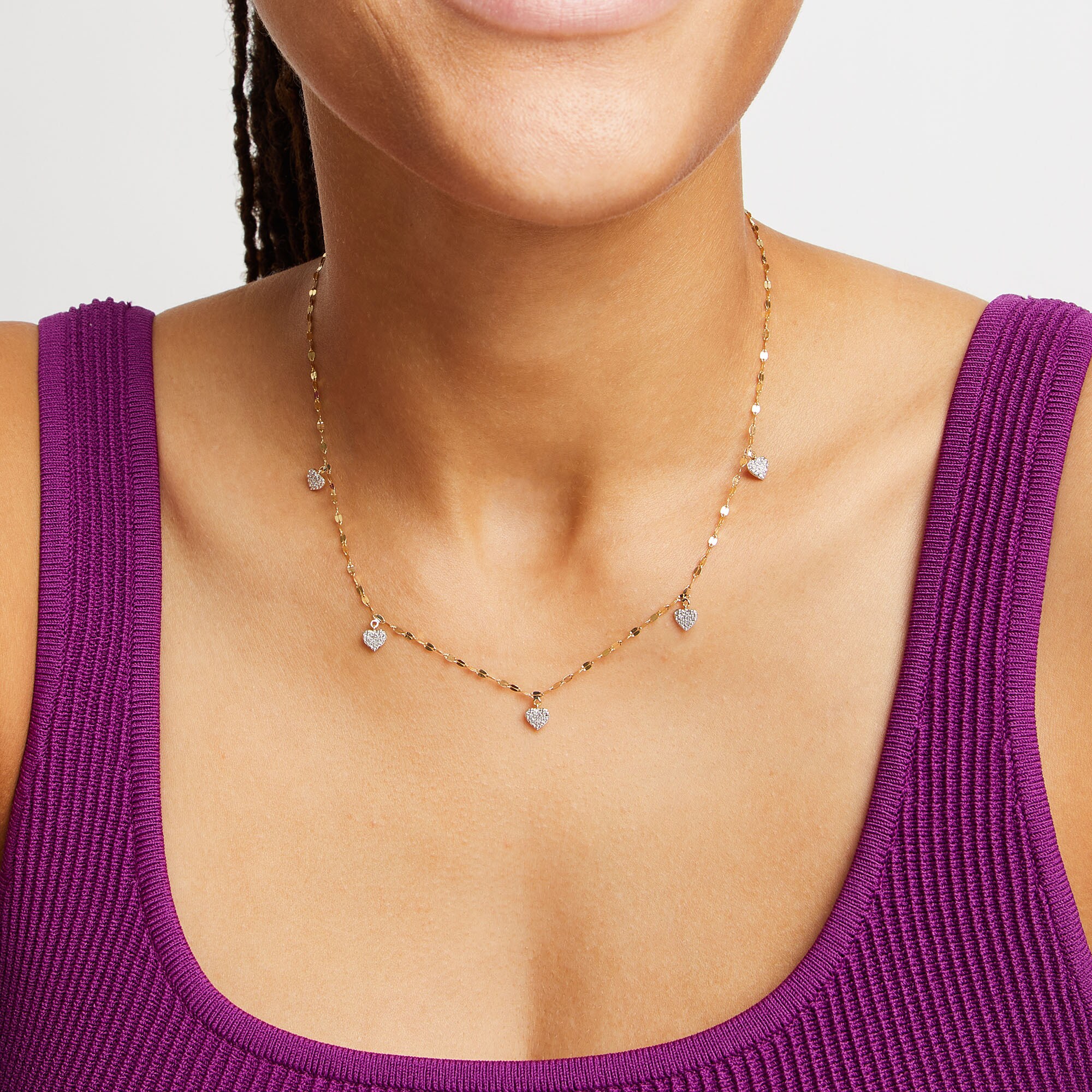 1/10 CT. T.W. Heart-Shaped Multi-Diamond Dangle Station Necklace