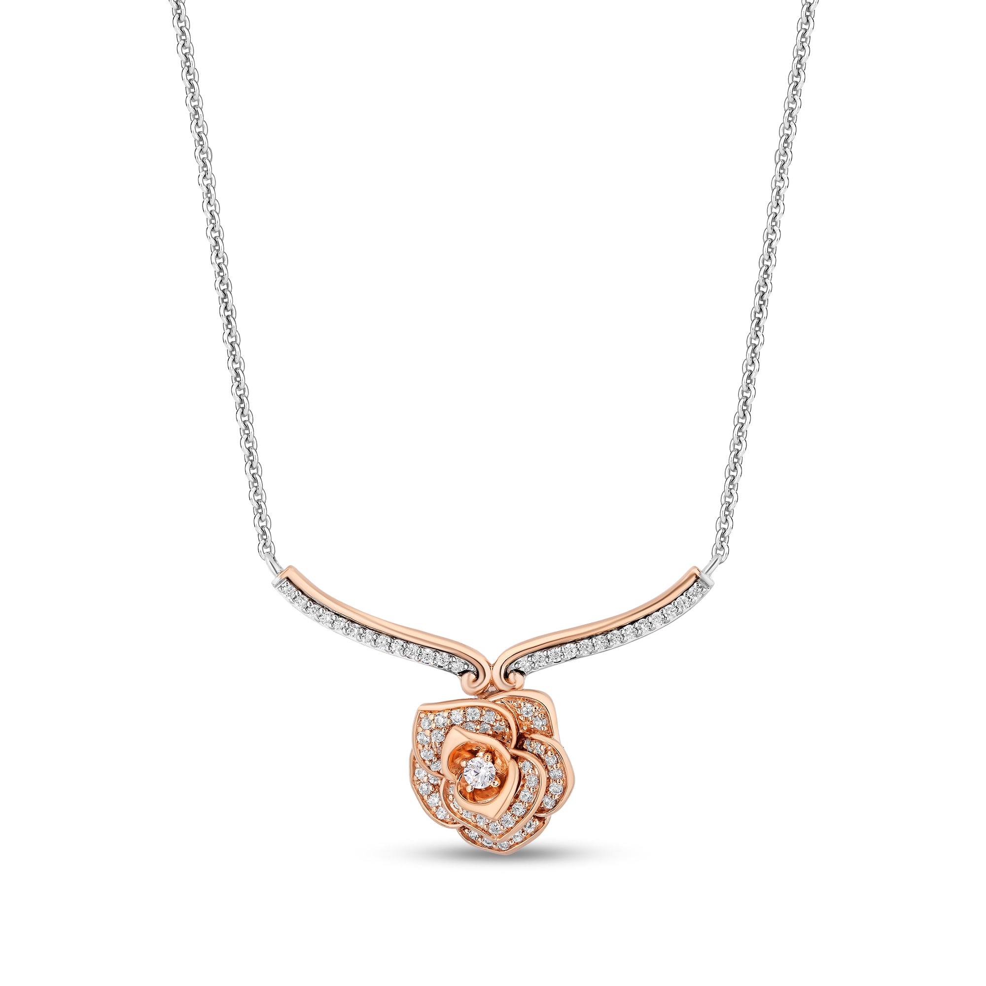 Enchanted Disney Belle 1/4 CT. T.W. Diamond Rose Chevron Necklace