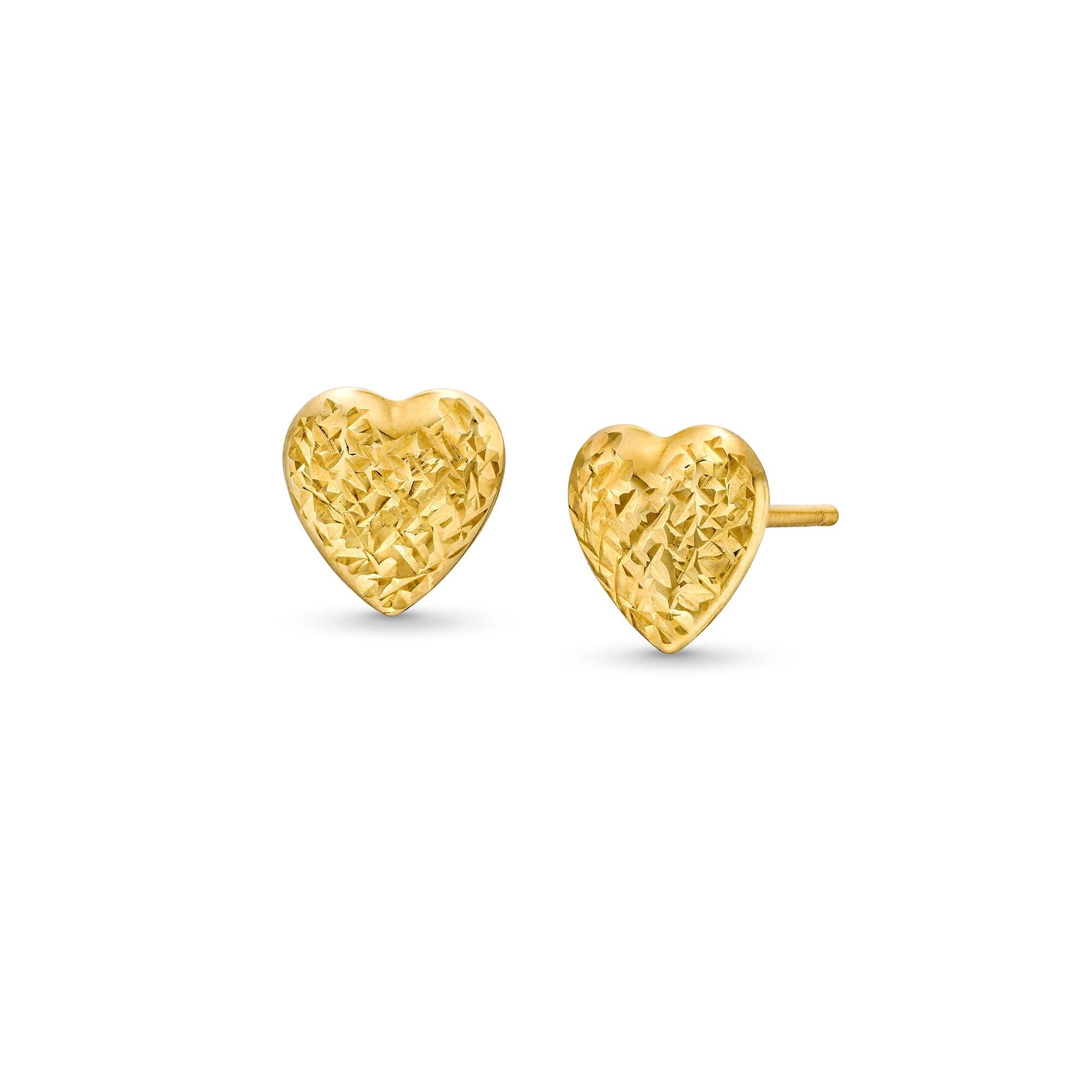 10K Yellow Gold Dripping Heart Stud Earrings, Solid Real Gold, Diamond-Cut
