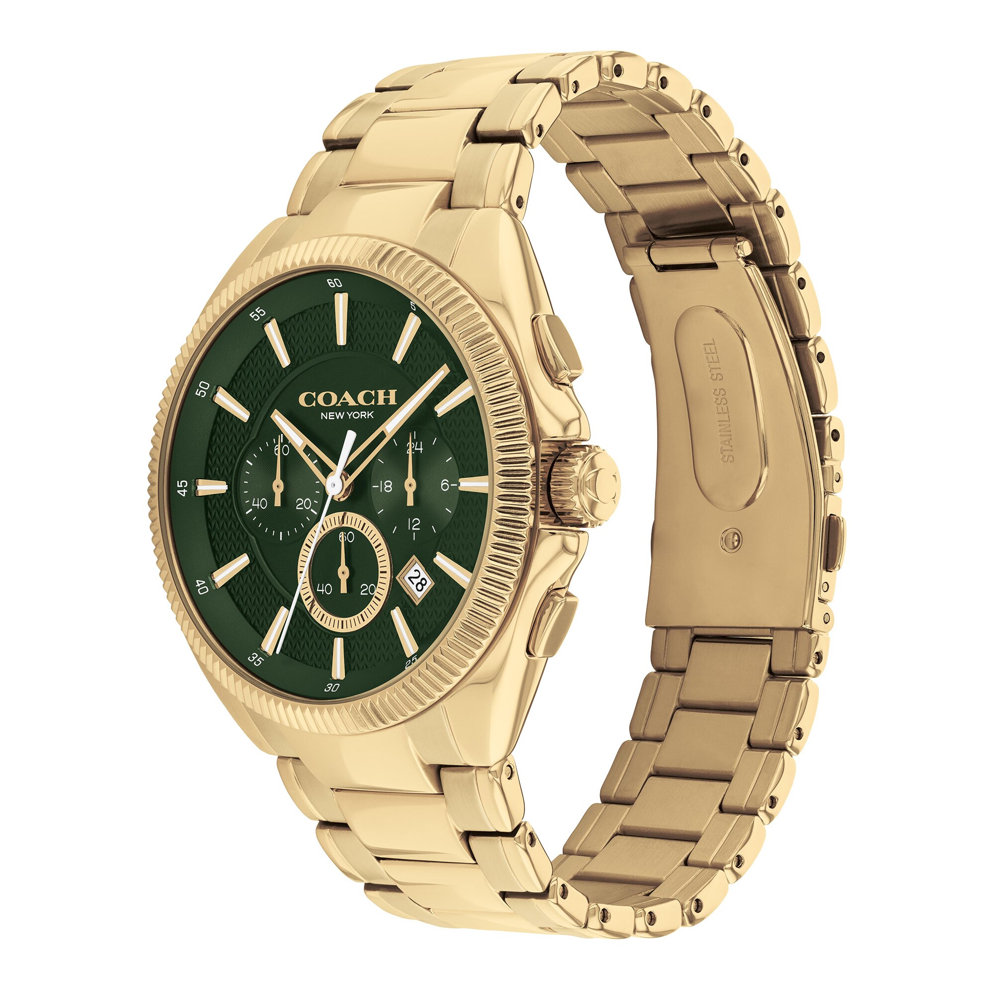 Men's Coach Jackson Gold-Tone IP Chronograph Watch with Green Dial