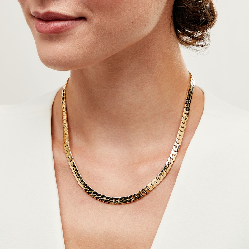 Flat Curb Chain Necklace in Hollow 18K Gold 18&quot