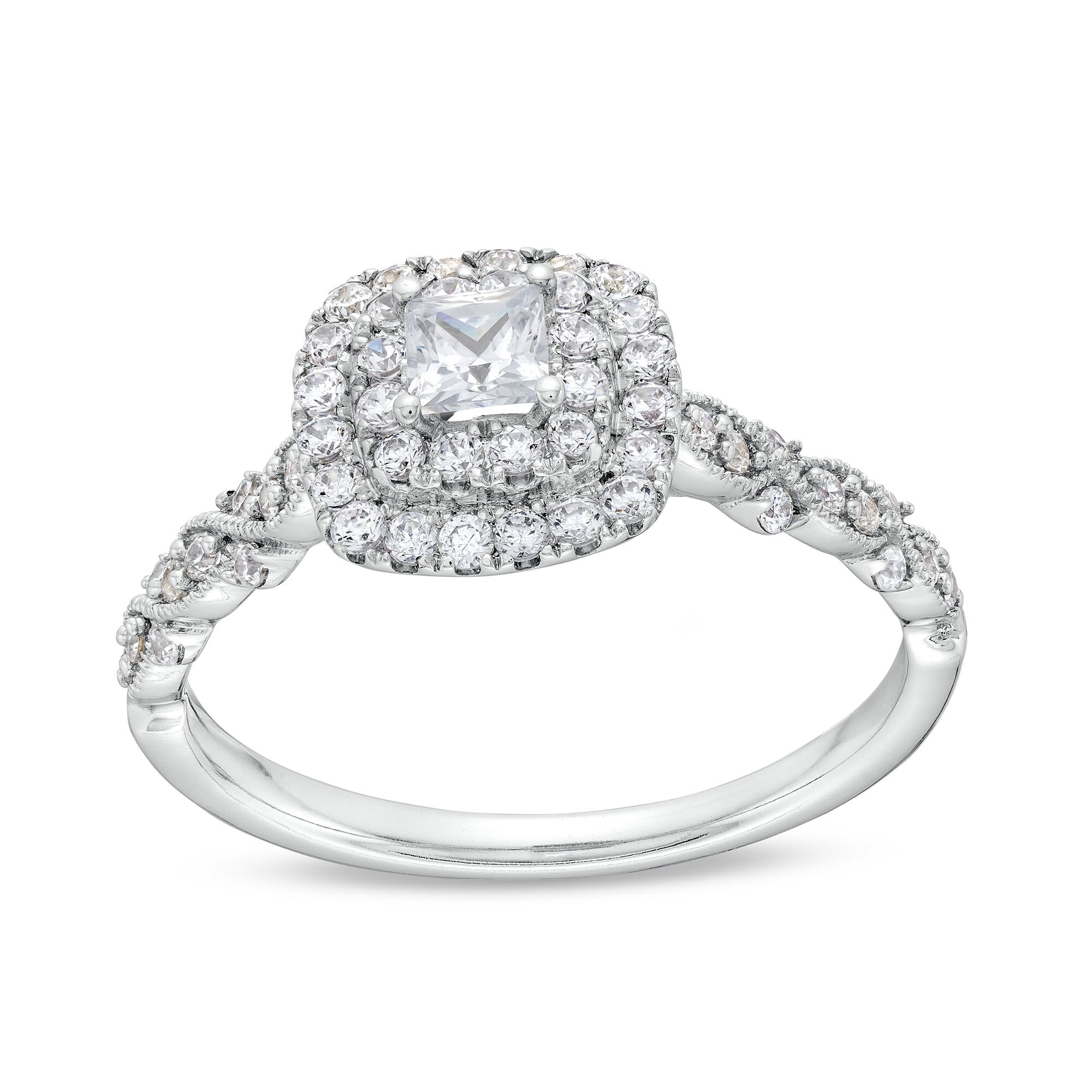 E-② 5/8 CT. T.W. Princess-Cut Diamond Double Cushion Frame Vintage