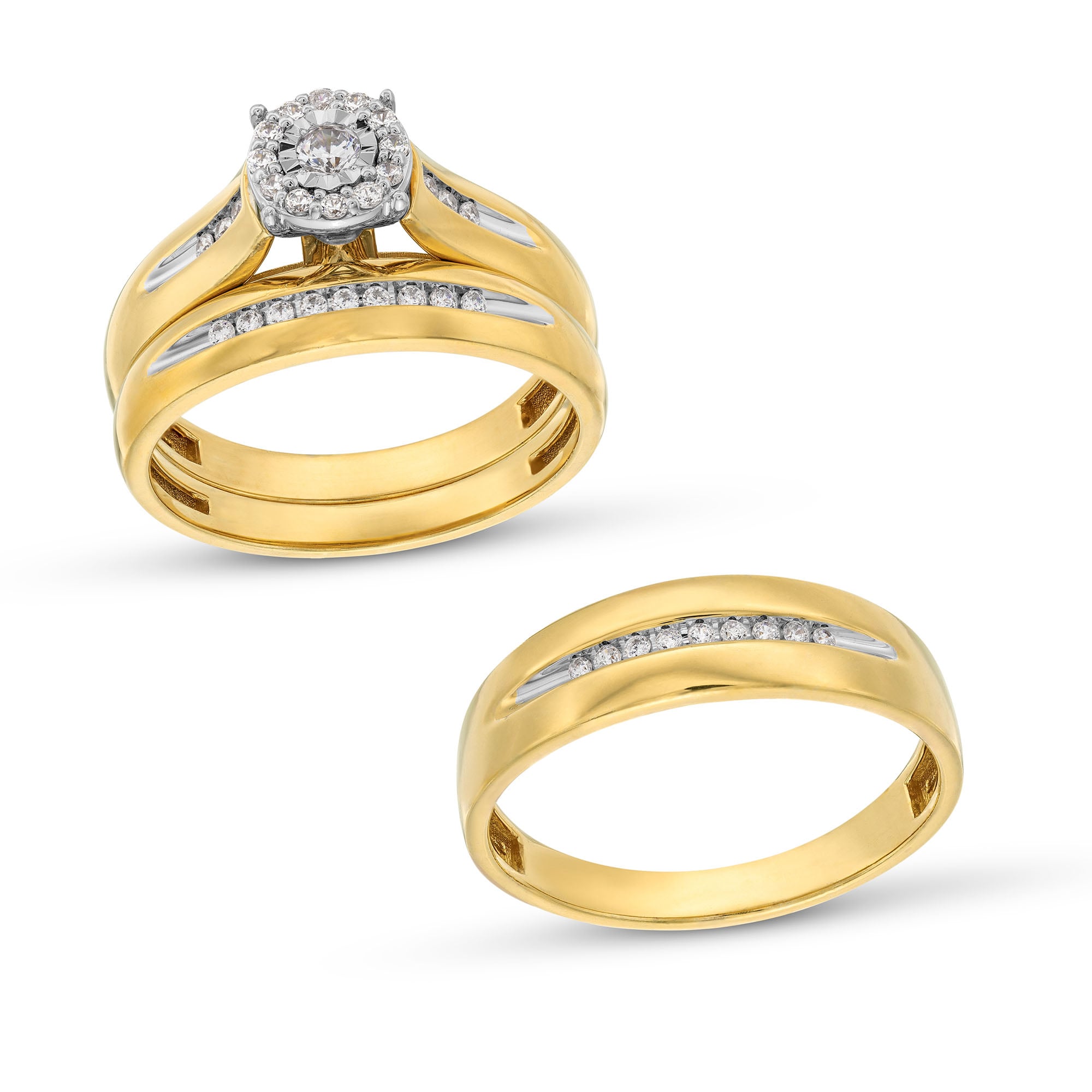 1/3 CT. T.W. Diamond Frame Wedding Ensemble in 10K Two-Tone Gold