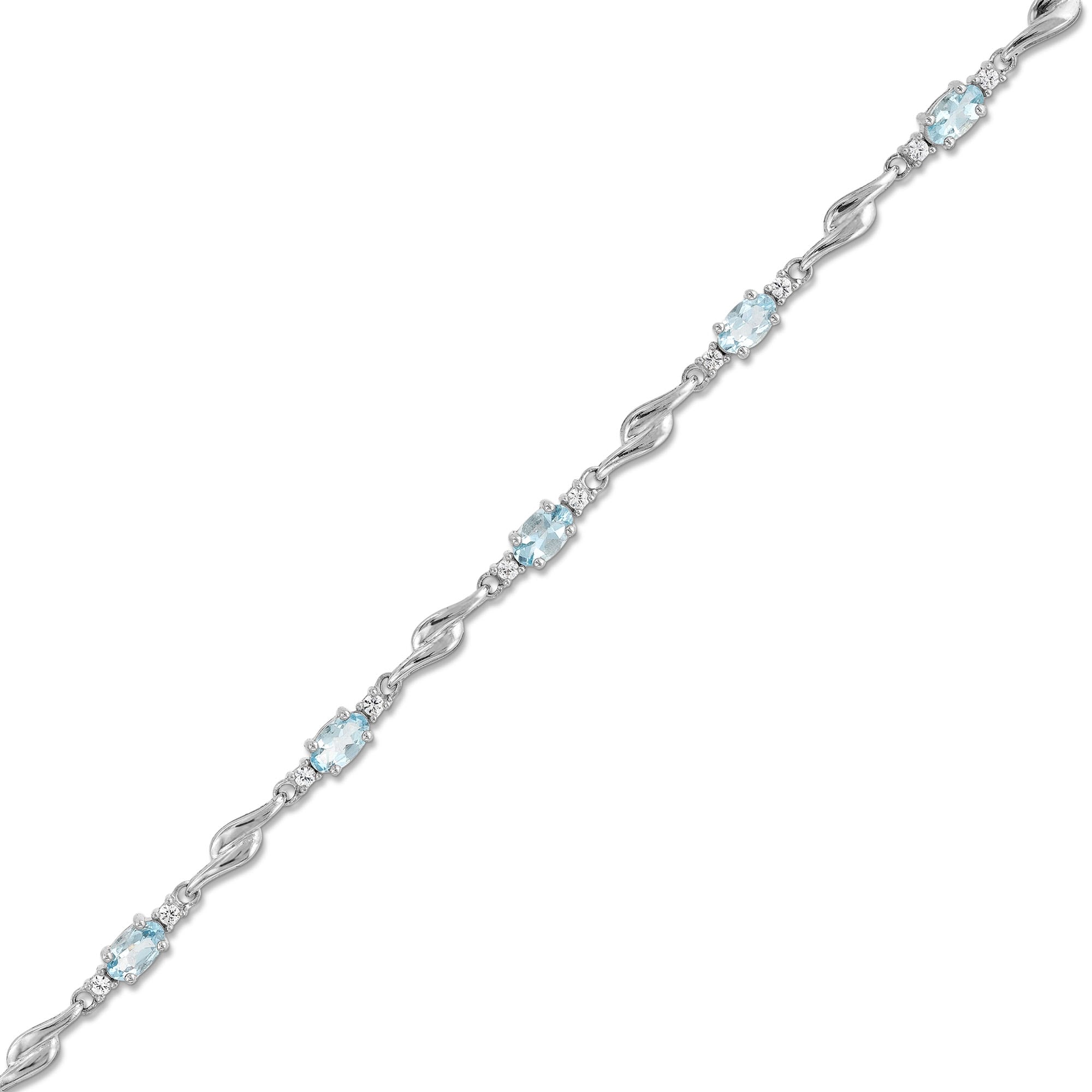 Oval Aquamarine and White Lab-Created Sapphire Bypass Link