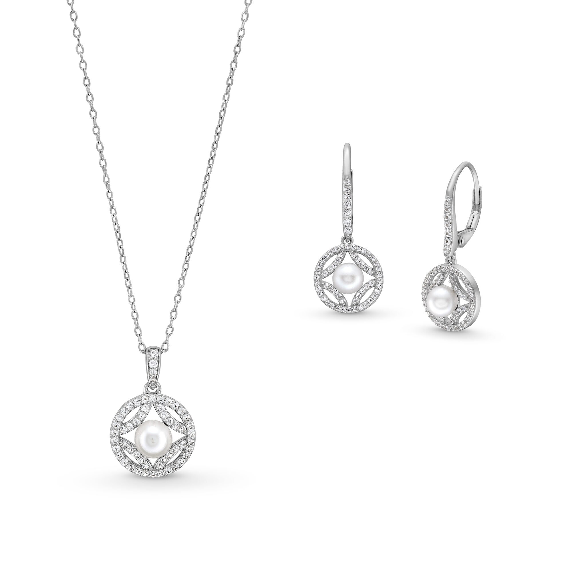 Freshwater Cultured Pearl and White Lab-Created Sapphire Open