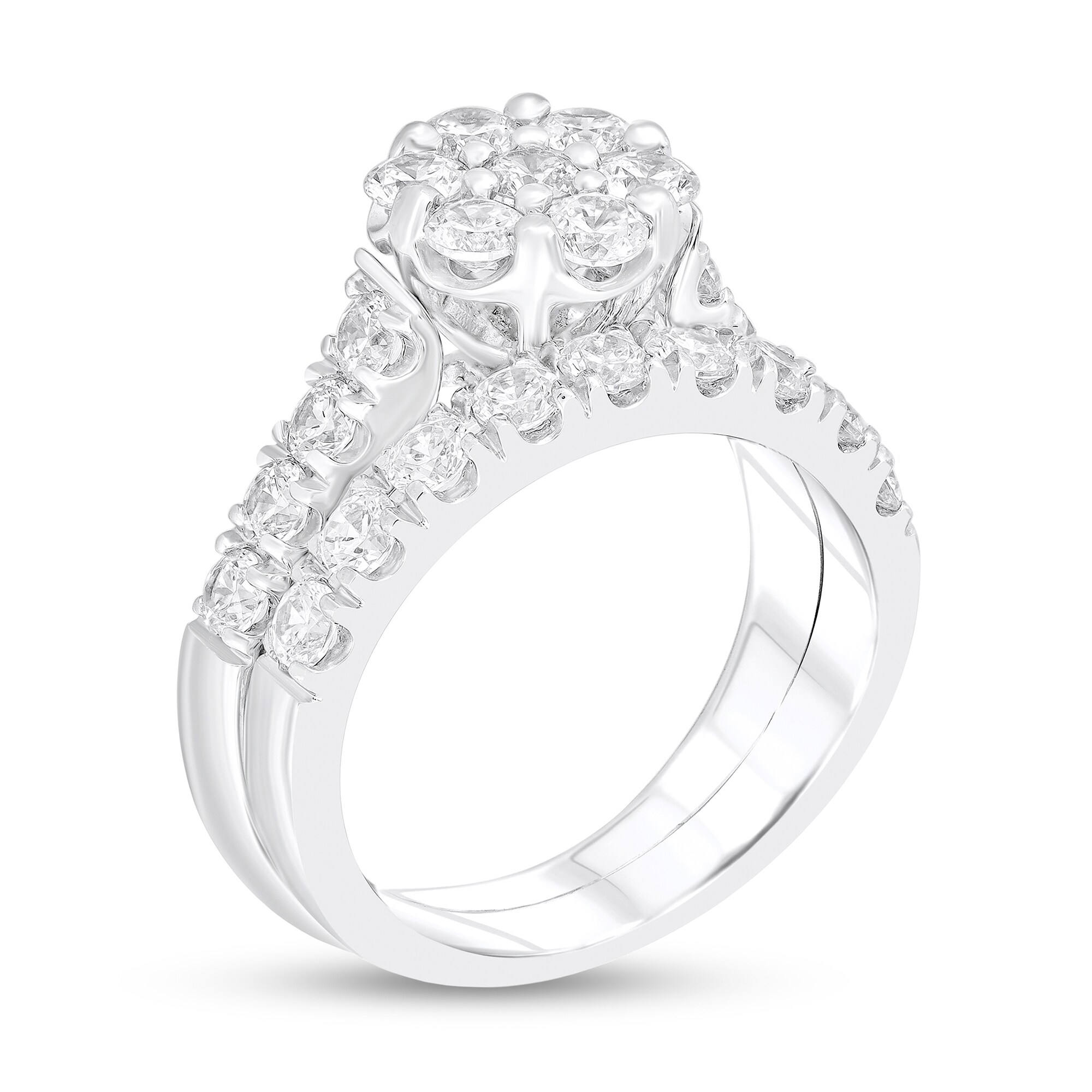 1-7/8 CT. T.W. Multi-Diamond Flower Bridal Set in 10K White Gold