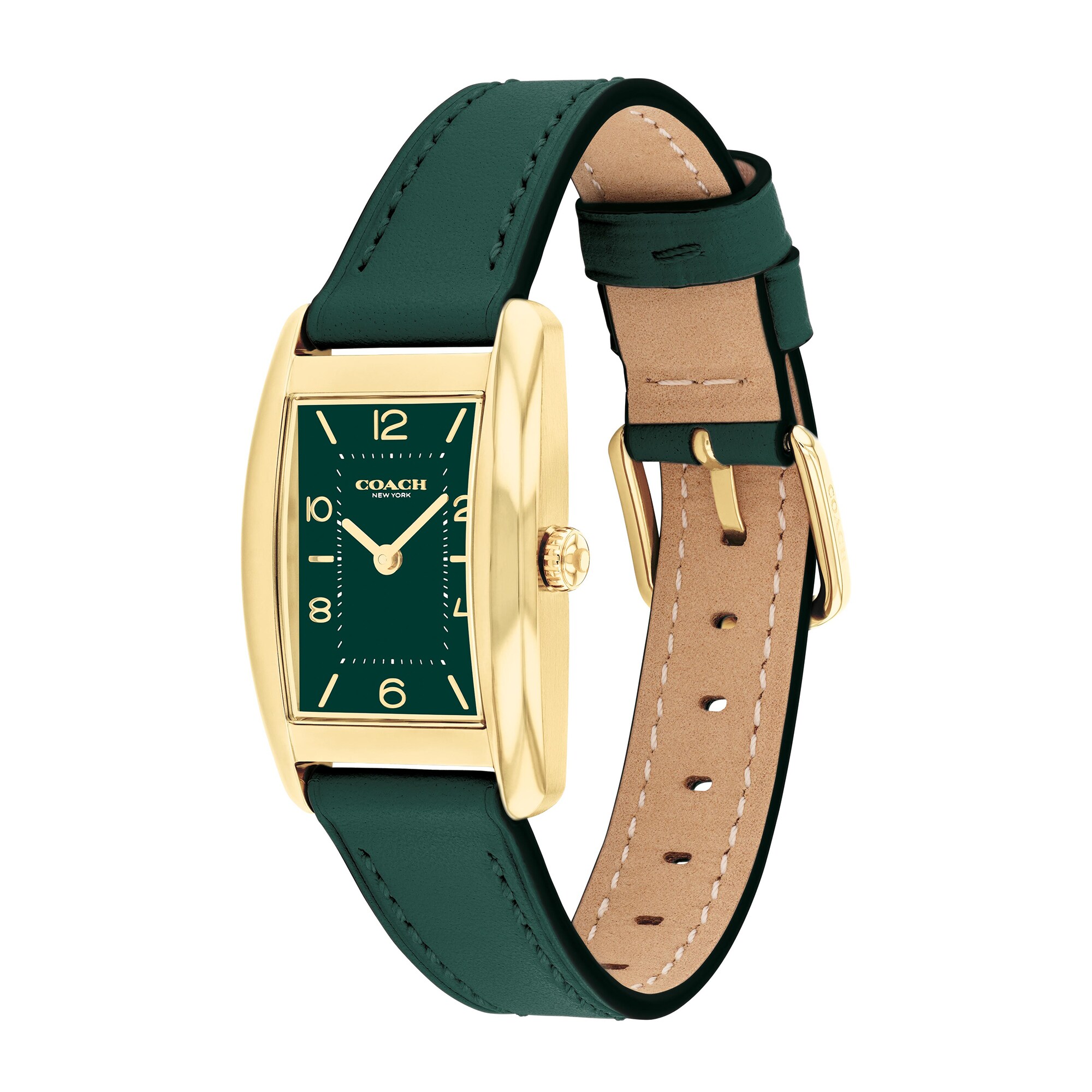 エルセーヌエクセレントゴージャス Ladies' Coach Reese Gold-Tone IP Green Leather Strap Watch with