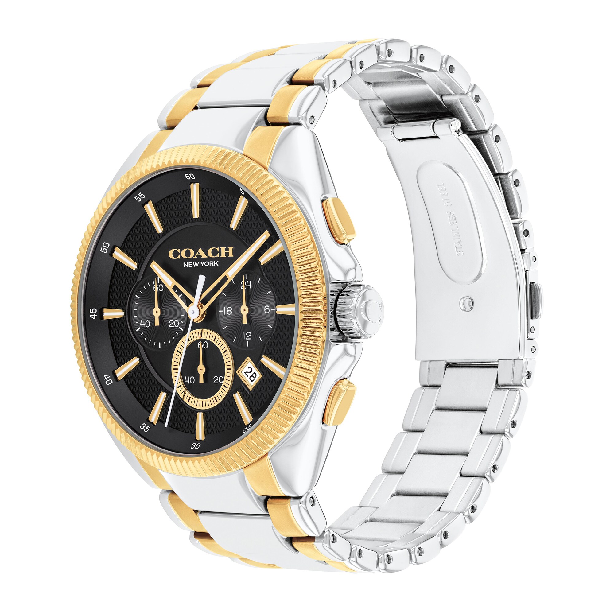 Men's Coach Jackson Two-Tone IP Chronograph Watch with Black Dial