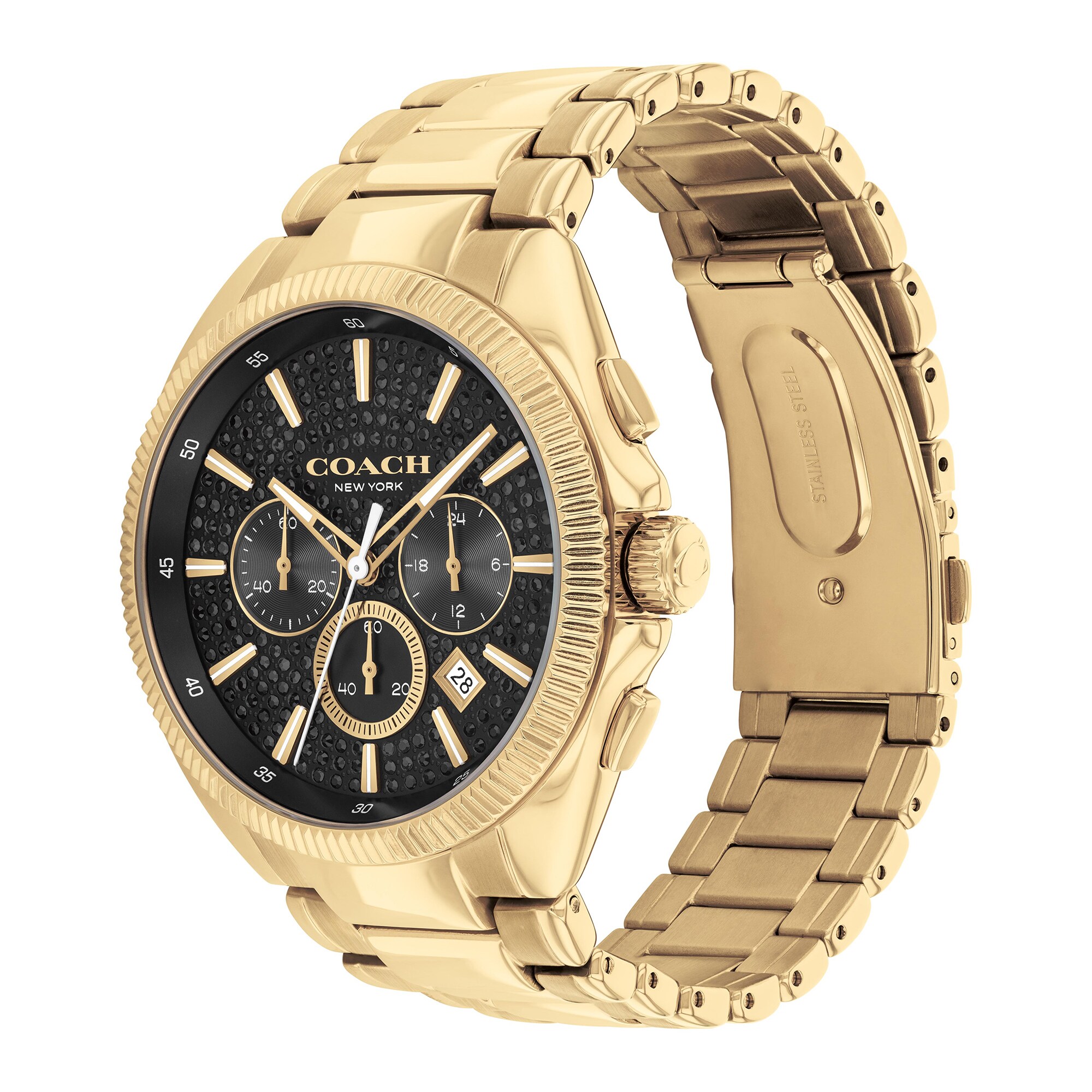 Men's Coach Jackson Gold-Tone IP Chronograph Watch with Black Dial