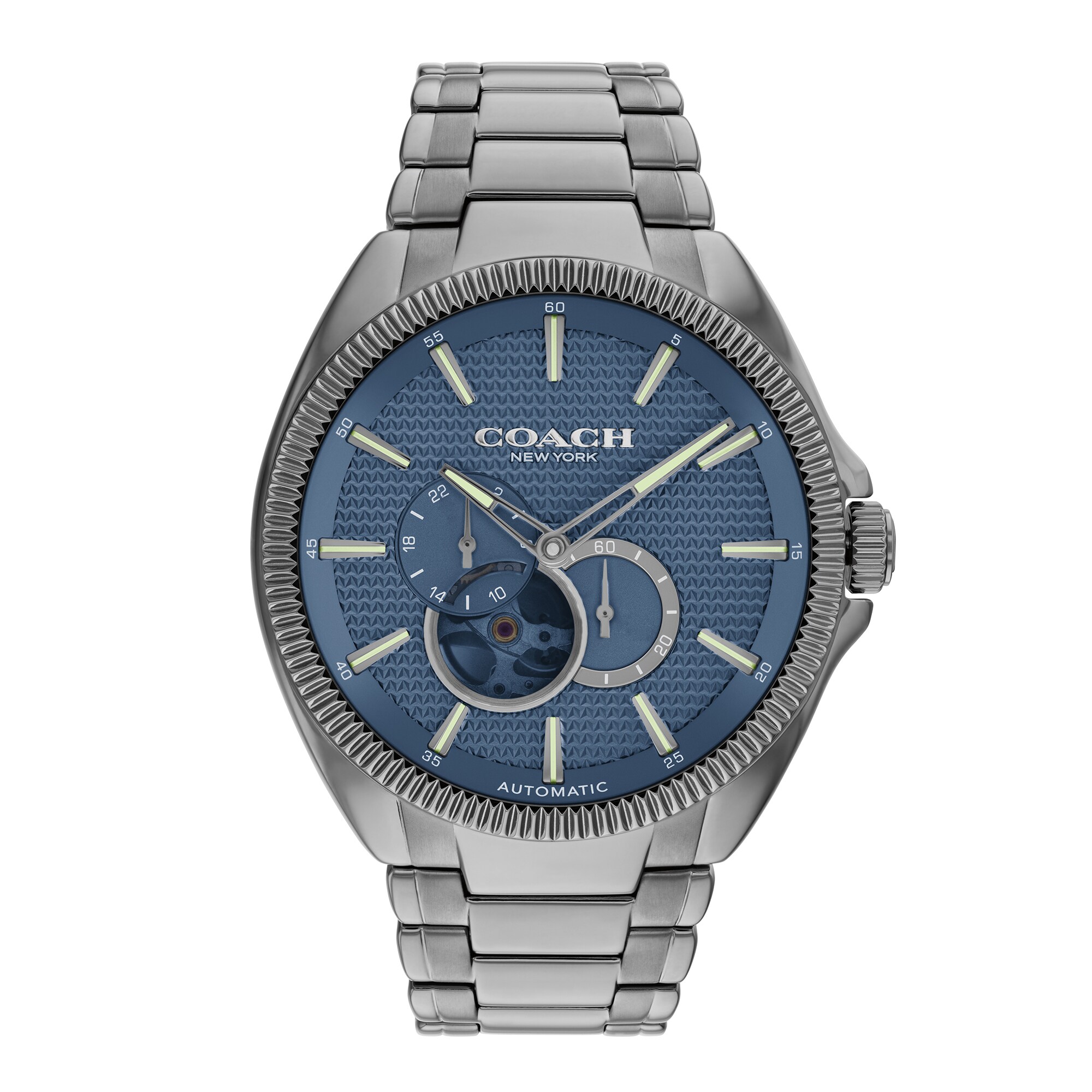 Men's Coach Jackson Grey IP Chronograph Watch with Blue Skeleton