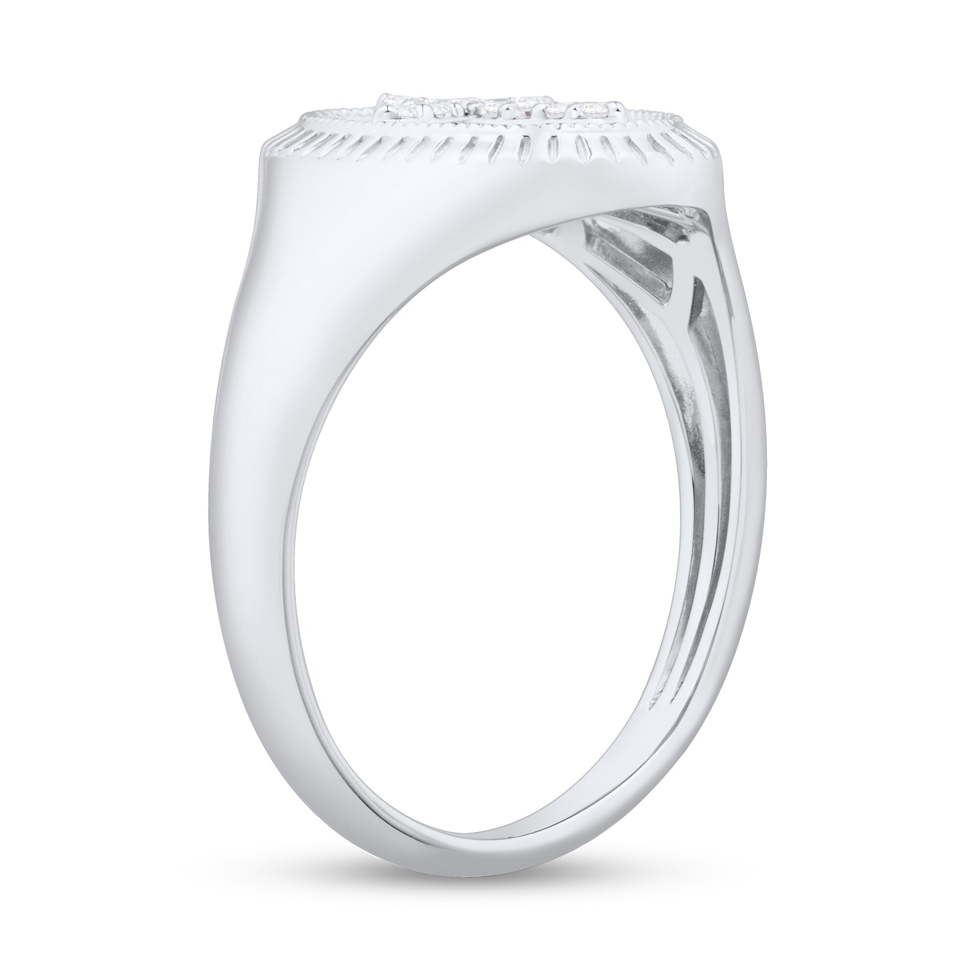 1/20 CT. T.W. Diamond Cross Vintage-Style Signet Ring in 10K White