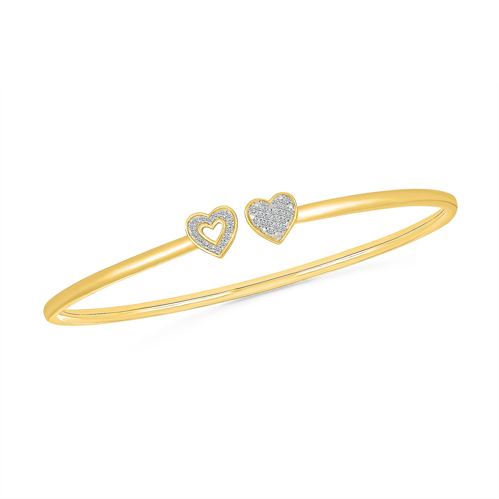 1/6 CT. T.W. Diamond Double Heart Open Bangle in Sterling Silver
