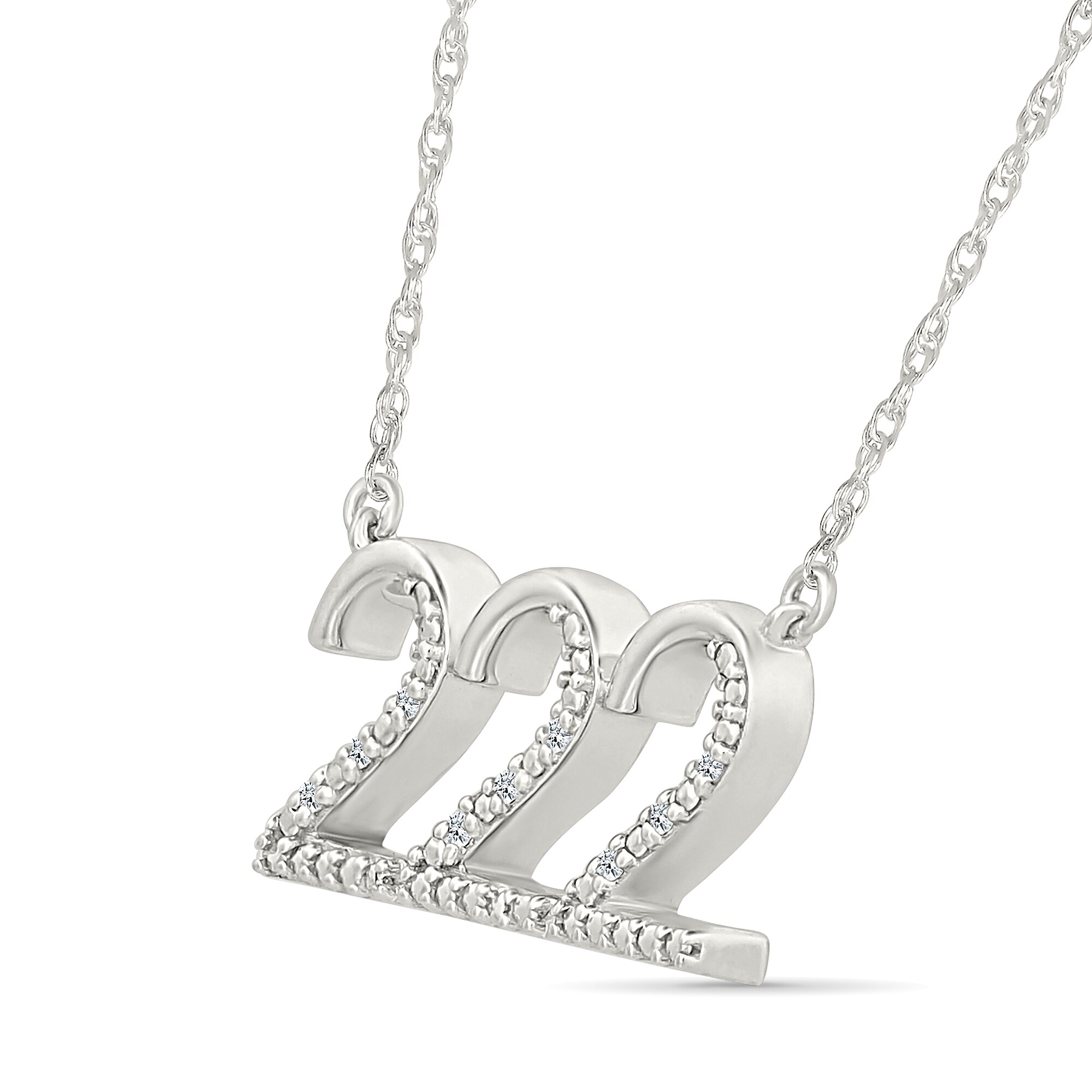 Diamond Accent Lucky Number “222” Necklace in Sterling Silver
