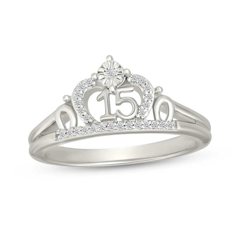 1/10 Diamond Quinceañera “15” Crown Ring in Sterling