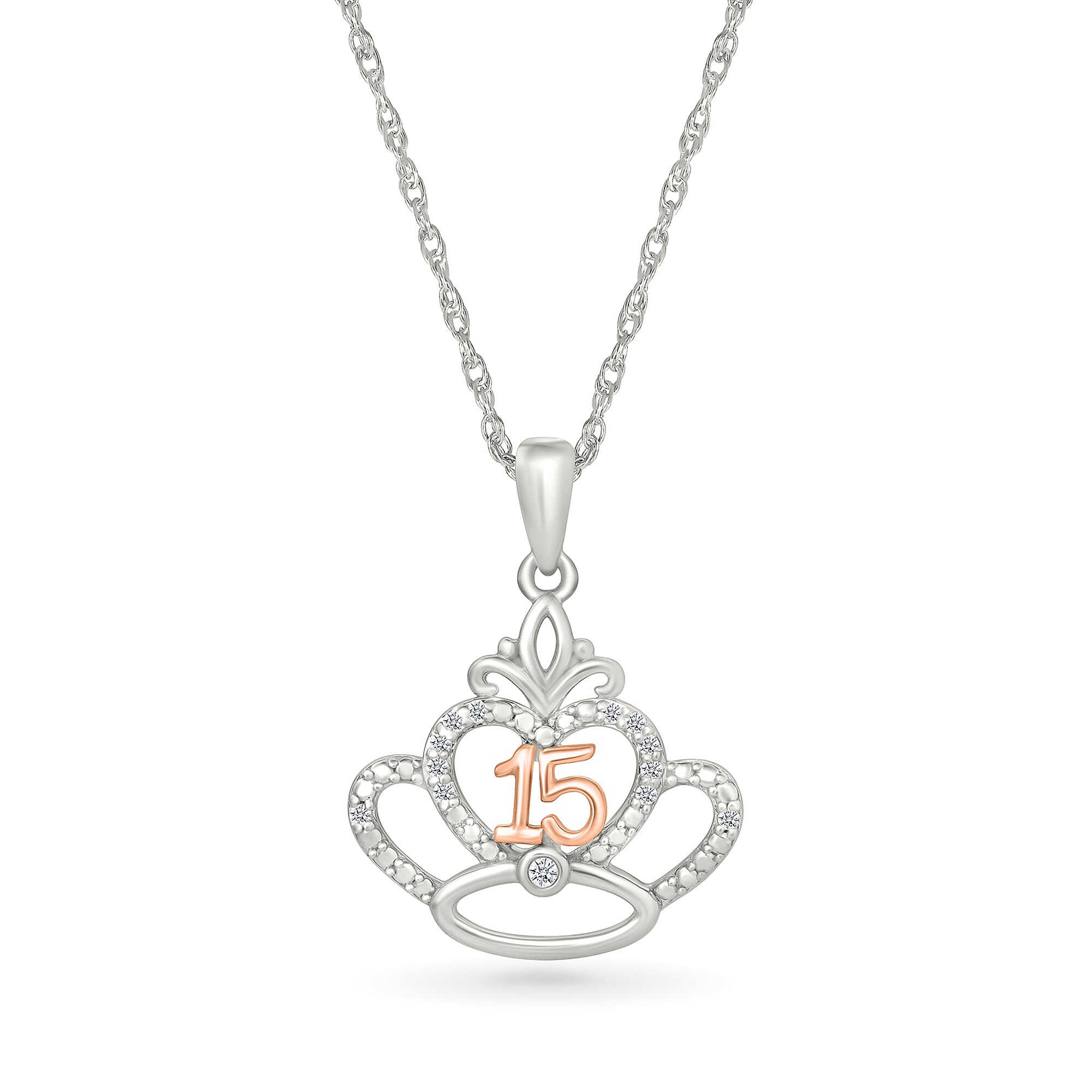 1/20 CT. T.W. Diamond Quinceañera “15” Fleur-de-Lis Crown Pendant
