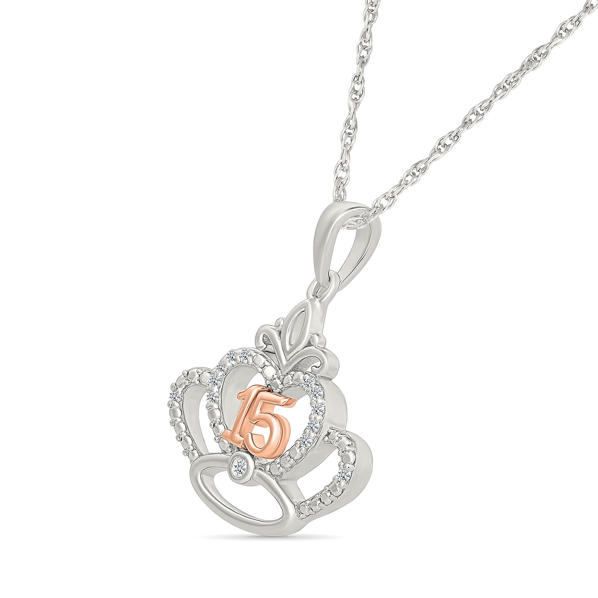 1/20 CT. T.W. Diamond Quinceañera “15” Fleur-de-Lis Crown Pendant