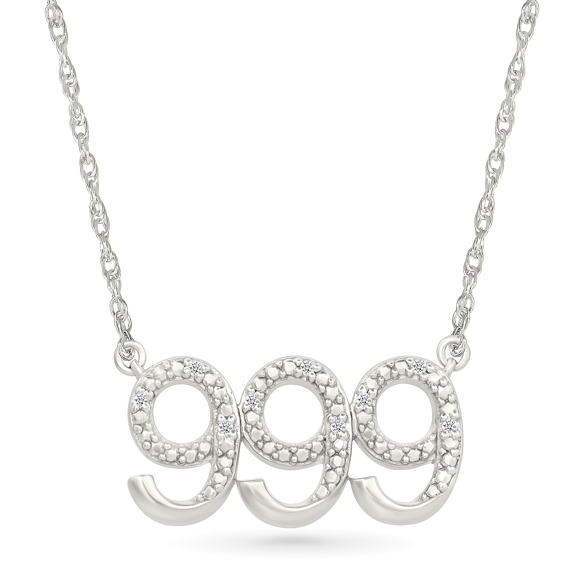その他 .999 SILVER 1ozt Diamond Design Diamond Accent Lucky Number “999” Necklace in Sterling Silver