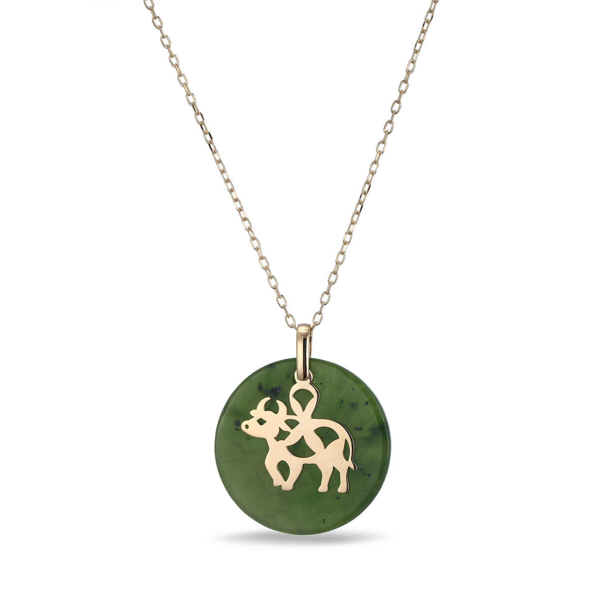 20.0mm Jade Ox Chinese Zodiac Disc Pendant in 14K Gold | Peoples