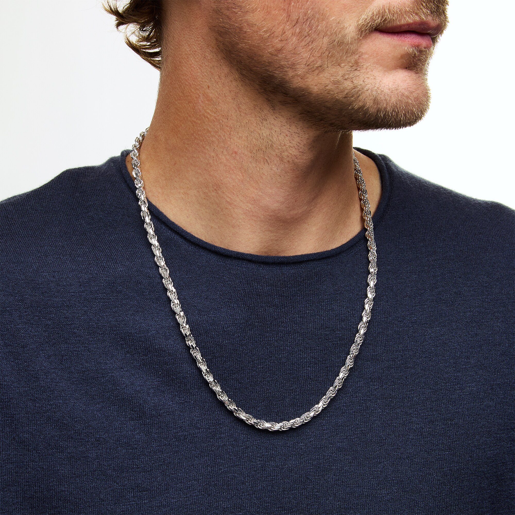 5.6mm Diamond-Cut Rope Chain Necklace in Solid Sterling Silver